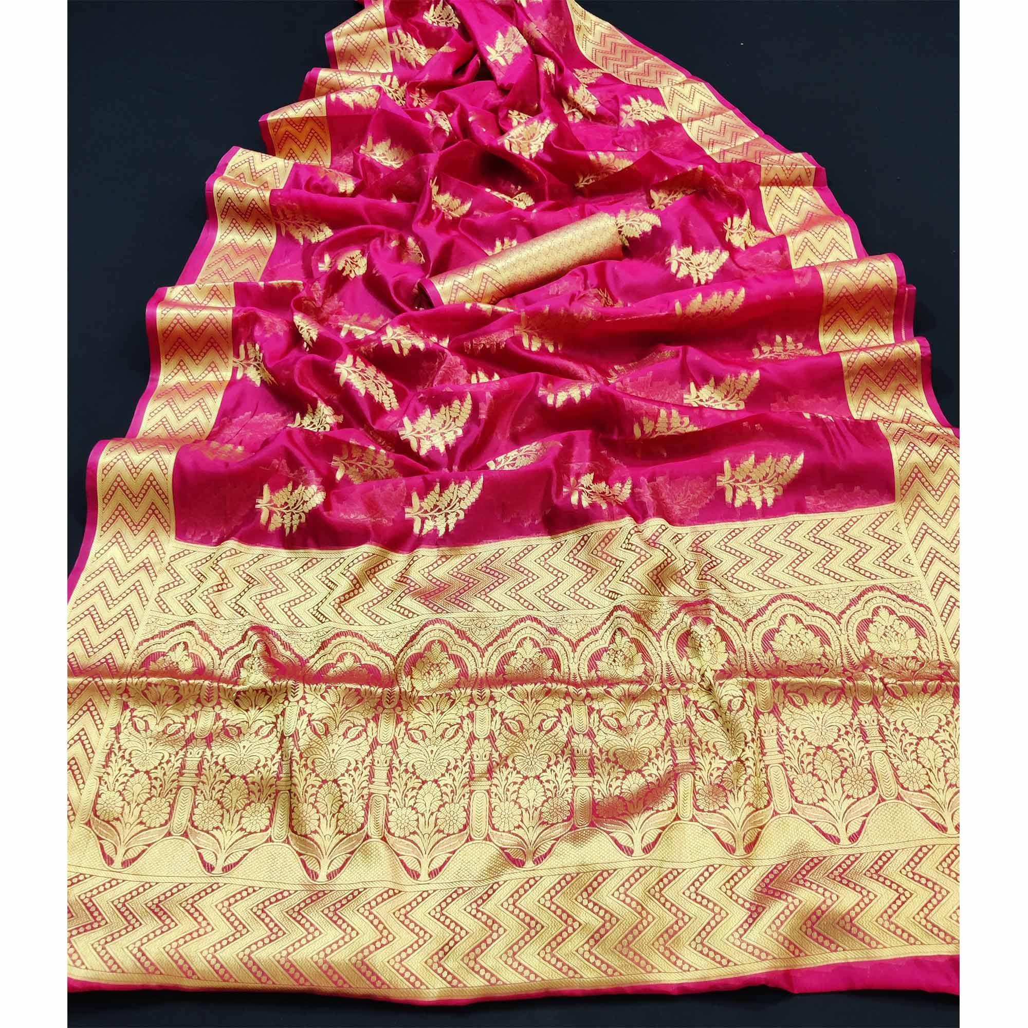 Pink Festive Wear Woven Organza Saree - Peachmode