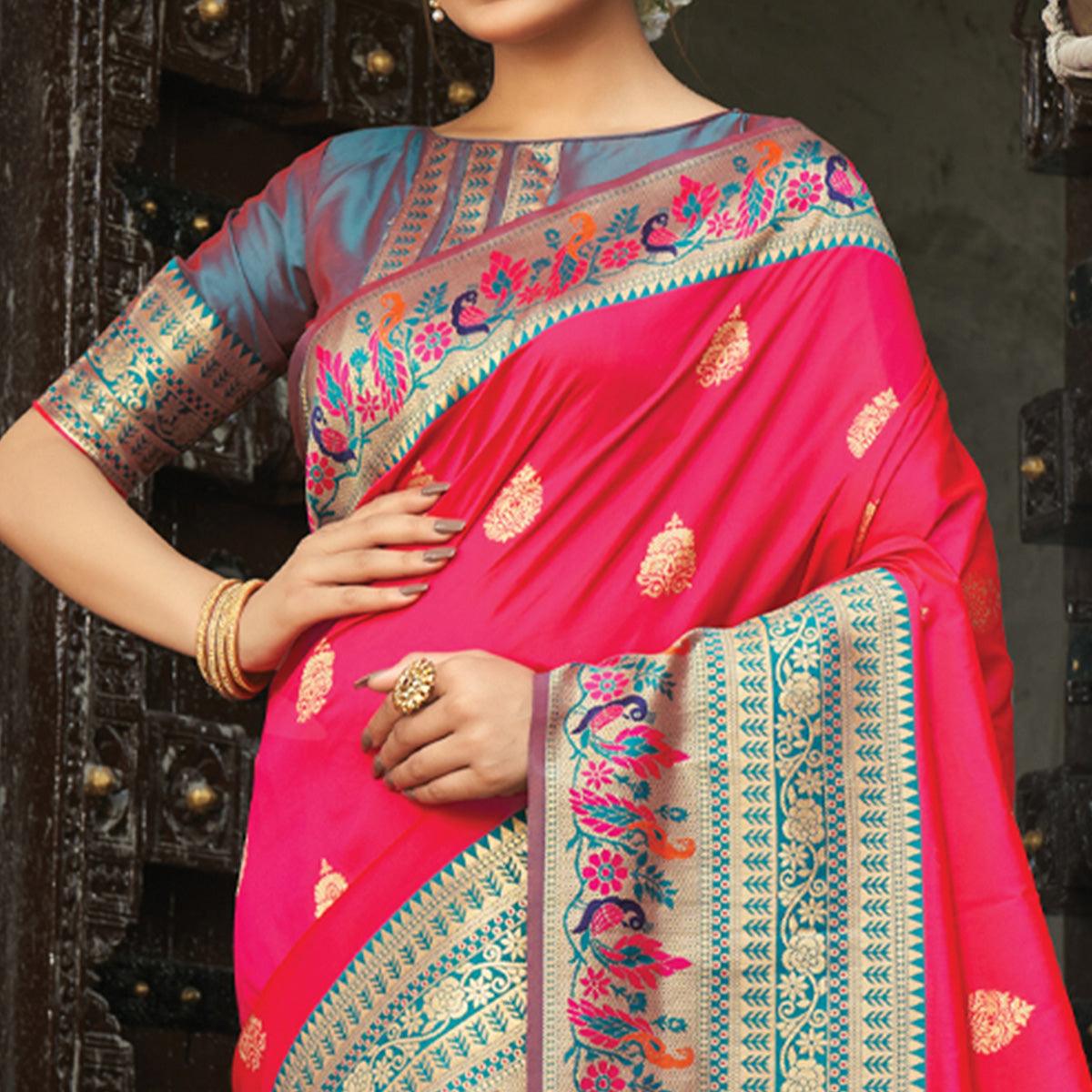 Pink Festive Wear Woven Paithani Silk Saree - Peachmode