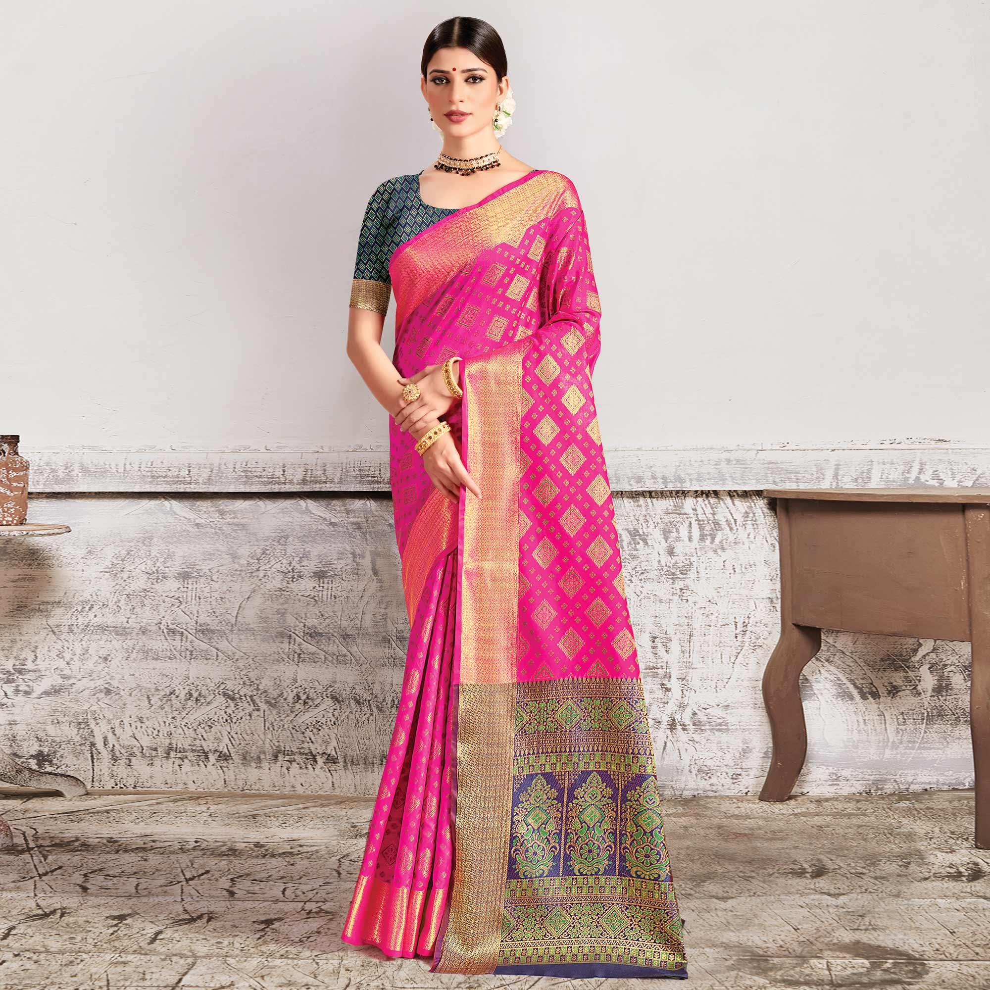Pink Festive Wear Woven Patola Silk Saree - Peachmode