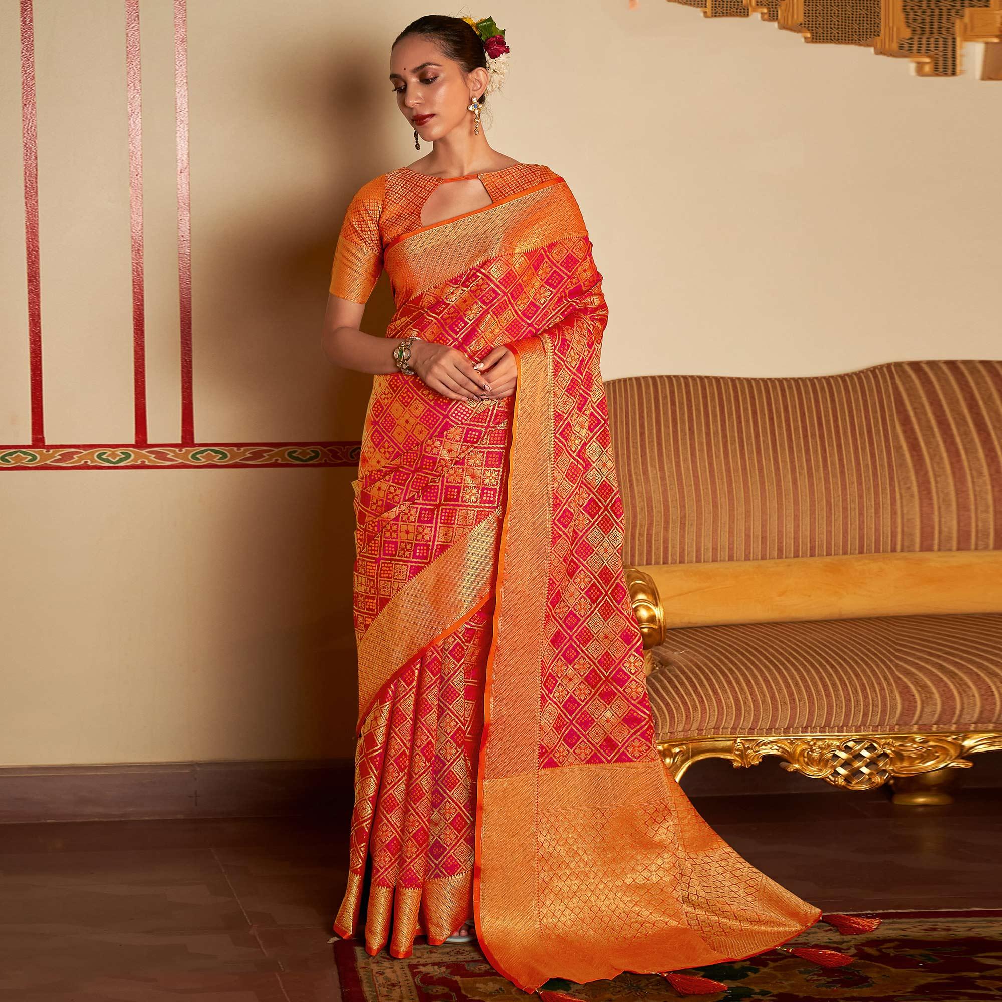 Pink Festive Wear Woven Patola Silk Saree - Peachmode