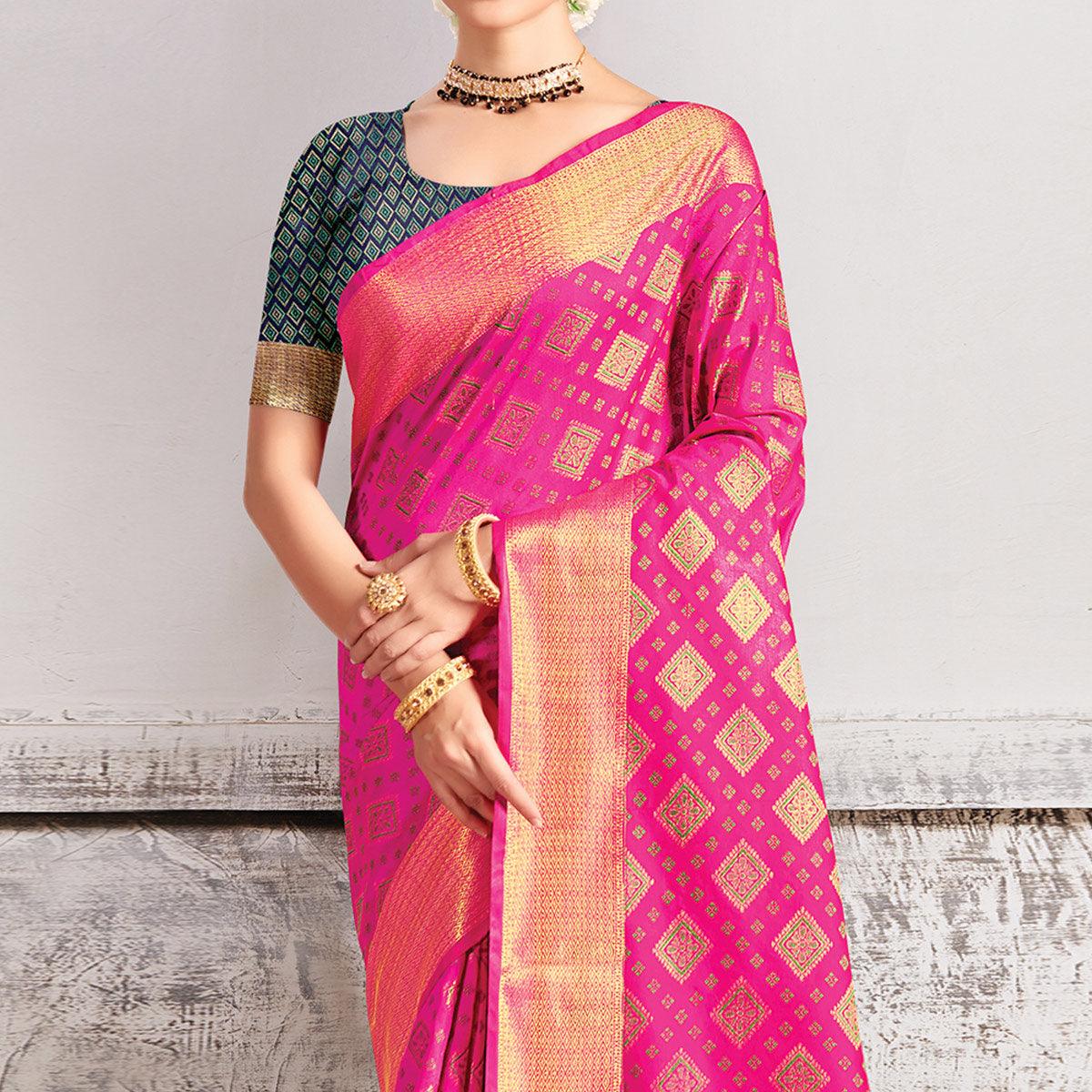 Pink Festive Wear Woven Patola Silk Saree - Peachmode