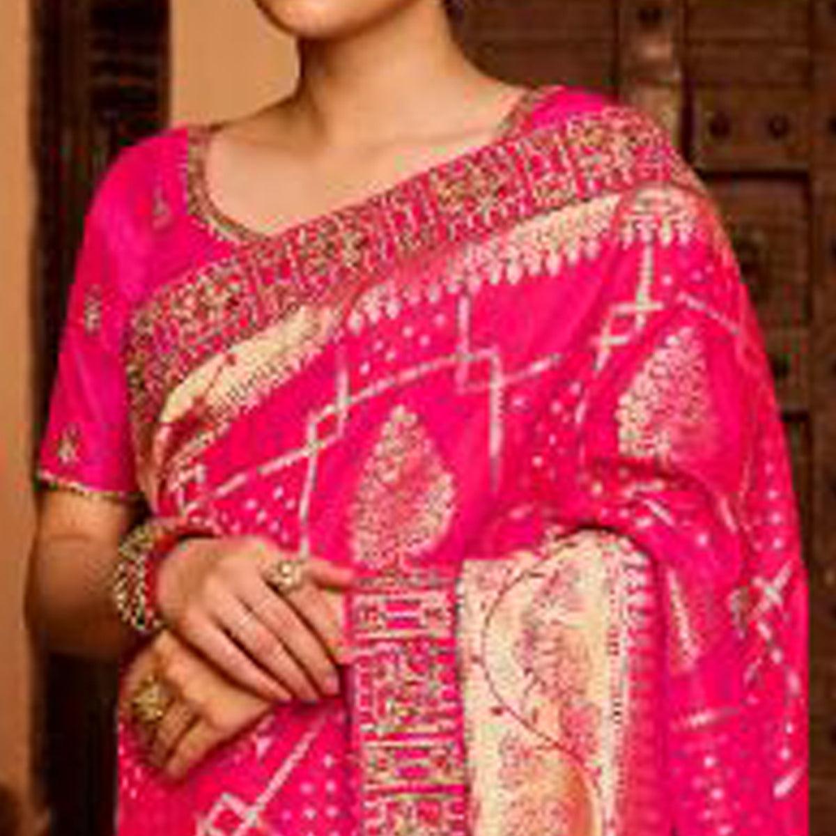 Pink Festive Wear Woven Poly Silk Saree - Peachmode