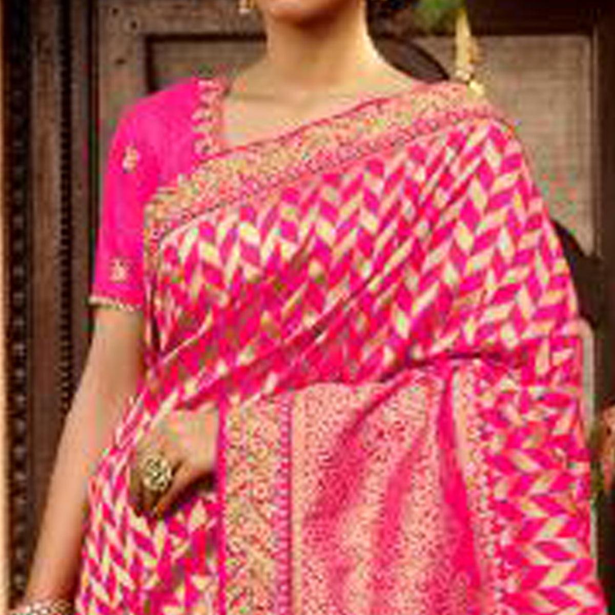 Pink Festive Wear Woven Poly Silk Saree - Peachmode