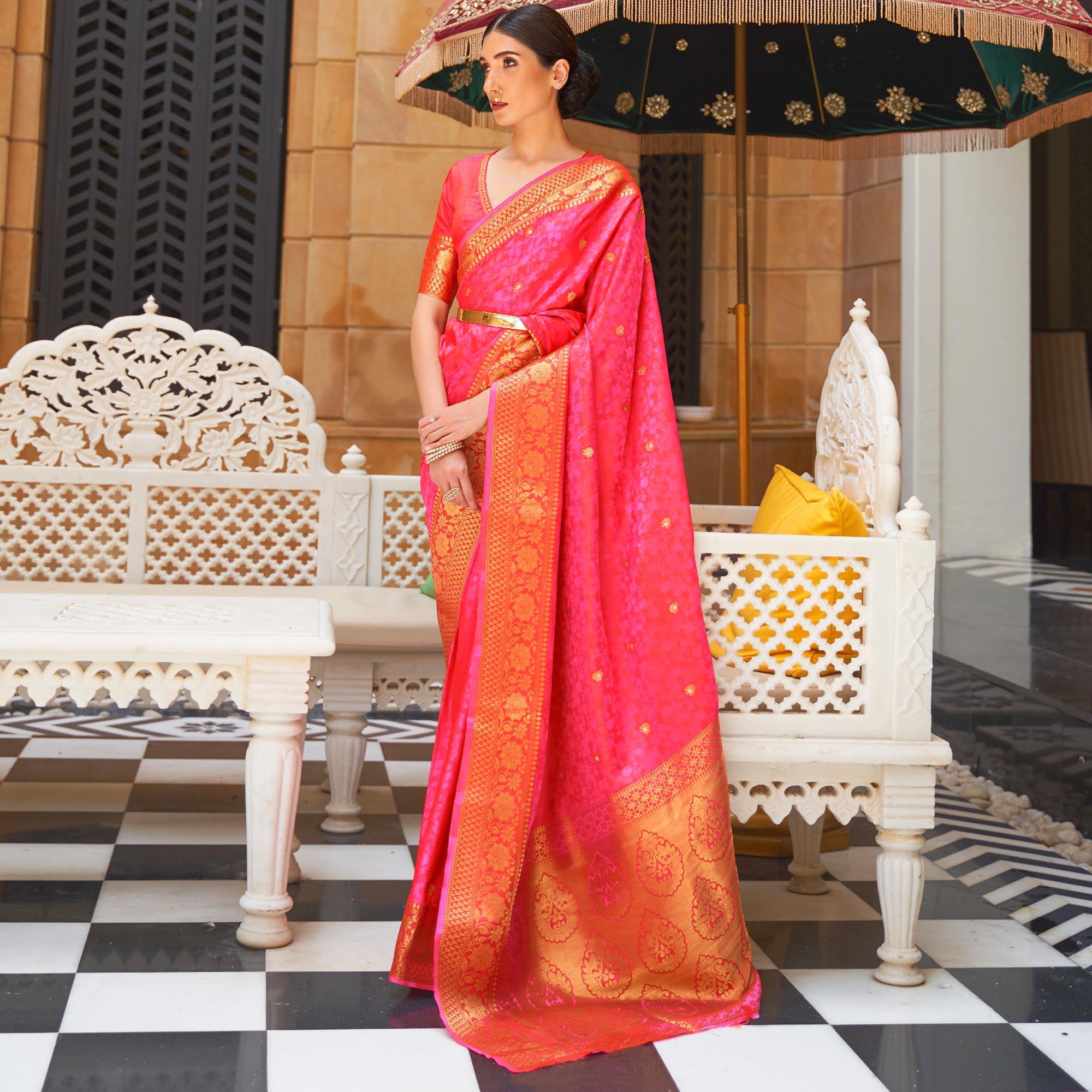 Pink Festive Wear Woven Pure Kanjivaram Silk Saree - Peachmode