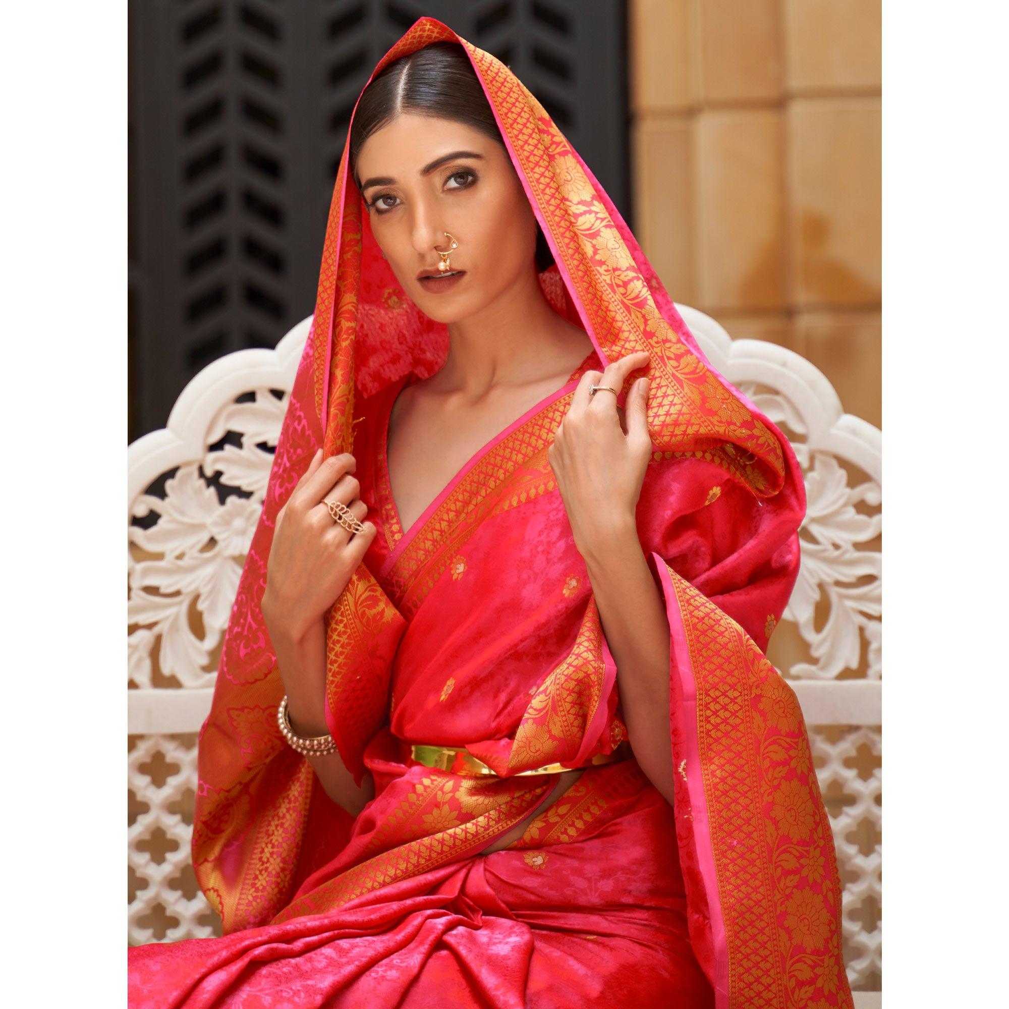 Pink Festive Wear Woven Pure Kanjivaram Silk Saree - Peachmode