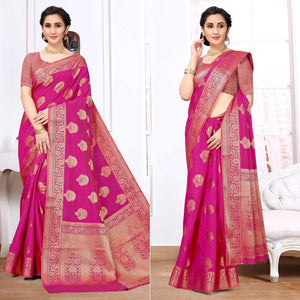 Pink Festive Wear Woven Raw Silk Saree - Peachmode