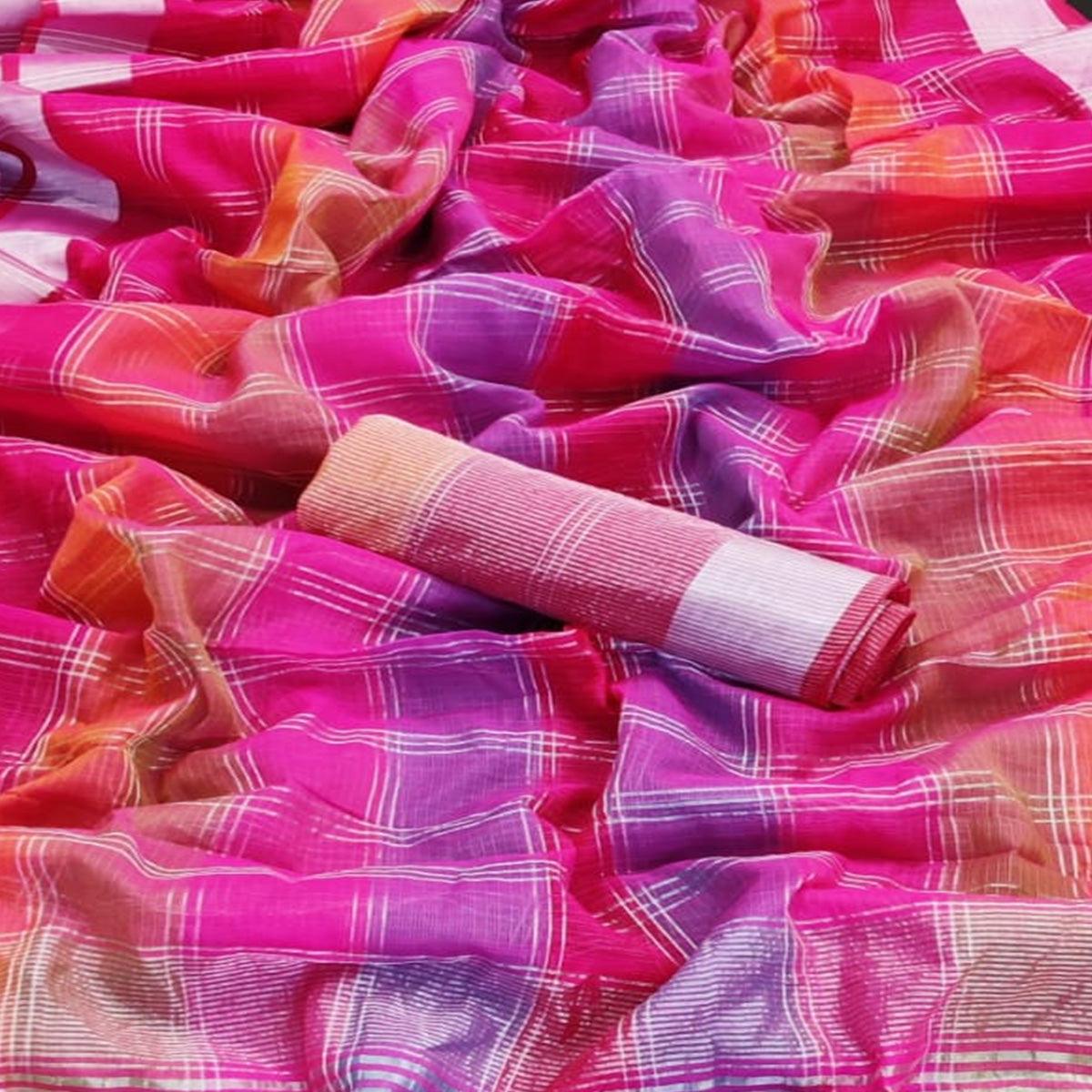 Pink Festive Wear Woven Silk Border Saree - Peachmode
