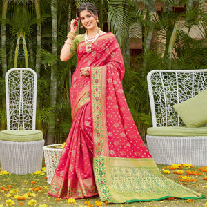 Pink Festive Wear Woven Silk Saree - Peachmode