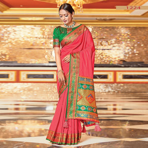 Pink Festive Wear Woven Silk Saree - Peachmode