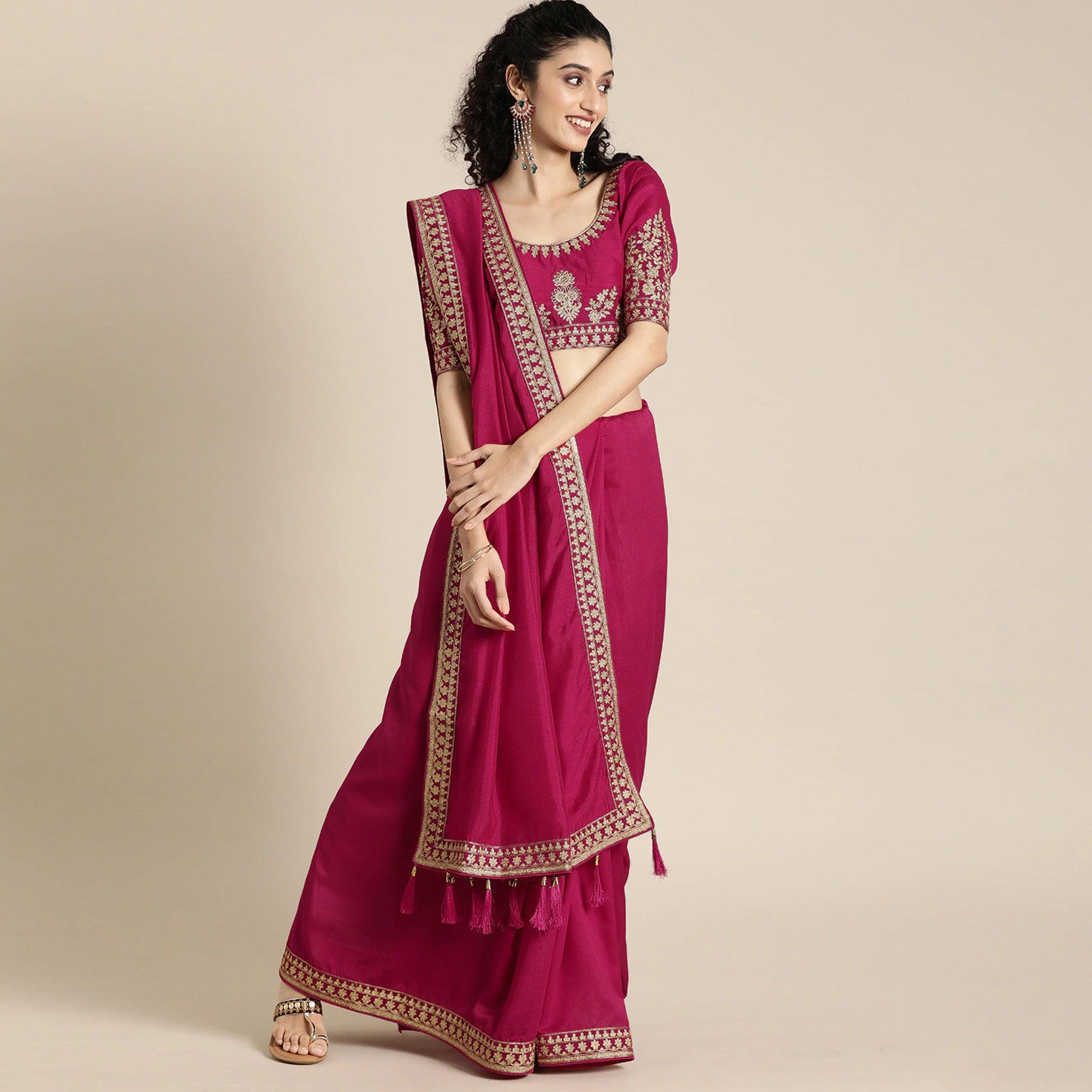 Pink Festive Wear Woven Silk Saree - Peachmode