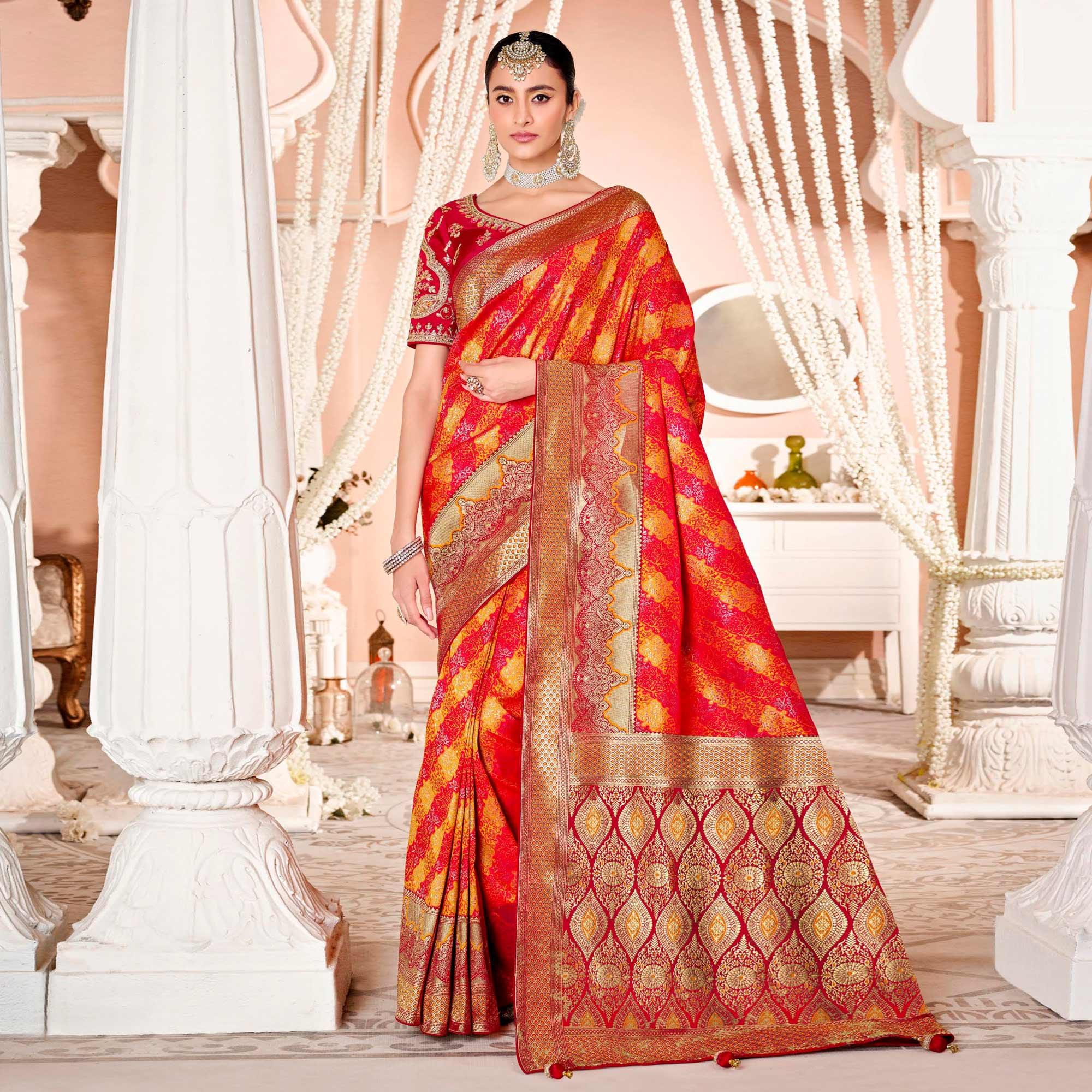 Pink Festive Wear Woven Silk Saree - Peachmode