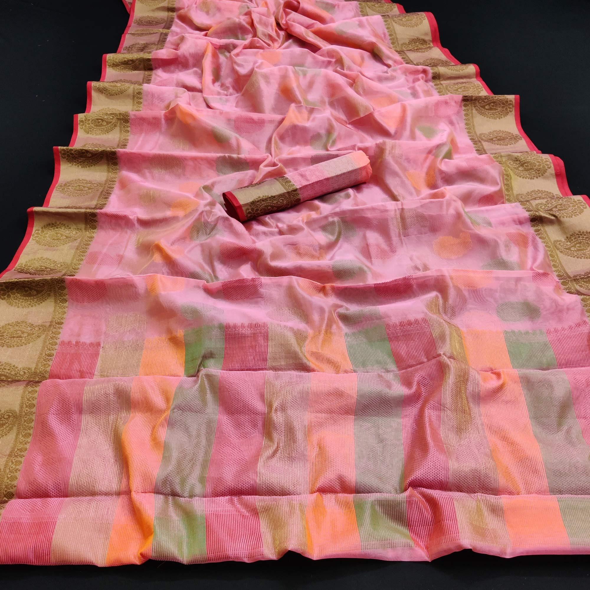 Pink Festive Wear Woven Silk Saree - Peachmode