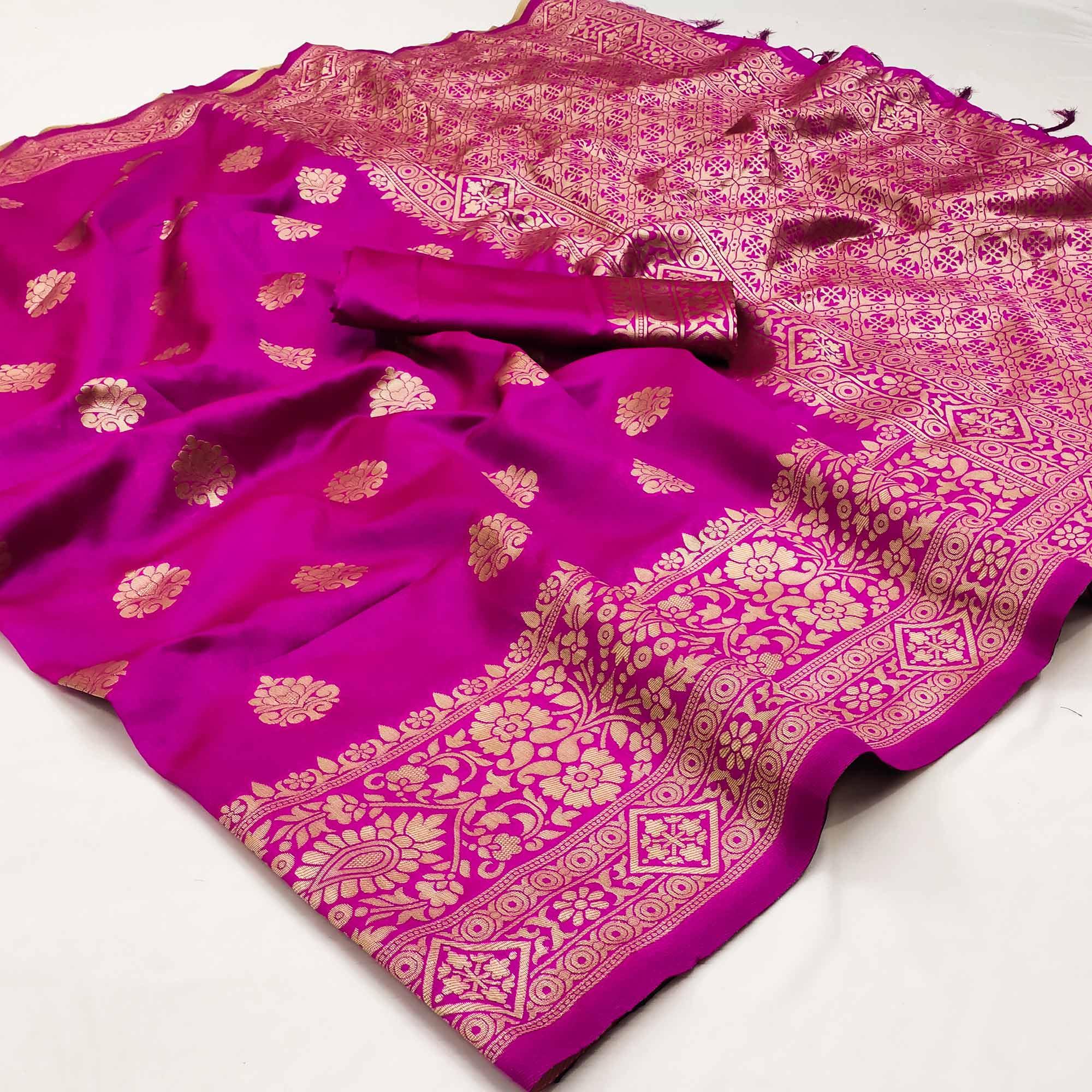 Pink Festive Wear Woven Silk Saree - Peachmode