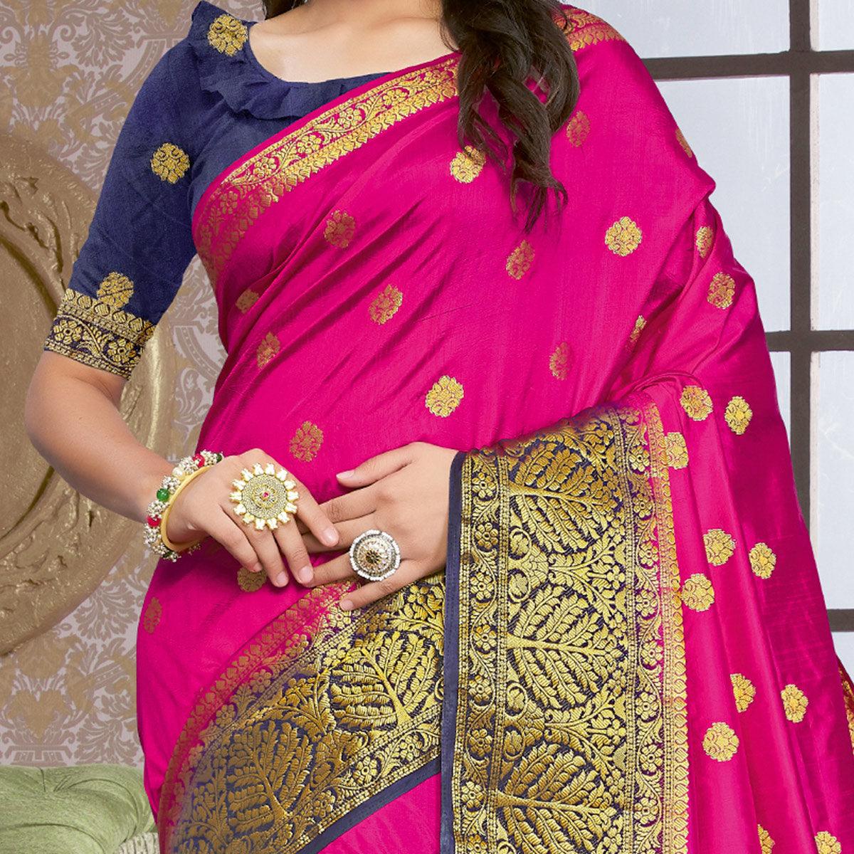 Pink Festive Wear Woven Silk Saree - Peachmode