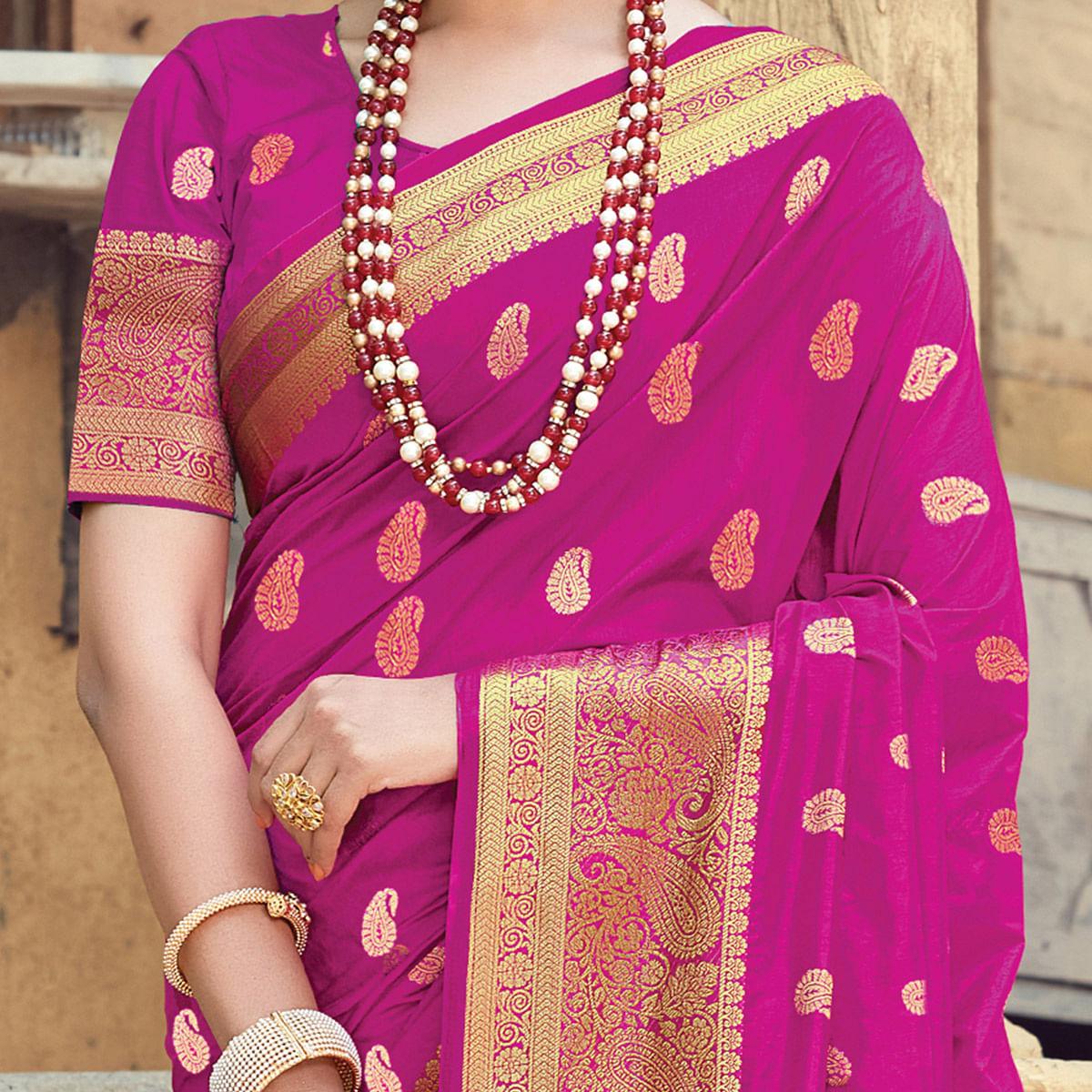 Pink Festive Wear Woven Silk Saree - Peachmode
