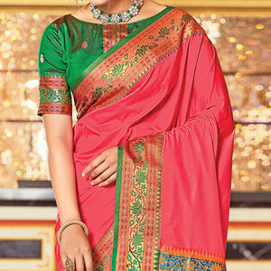 Pink Festive Wear Woven Silk Saree - Peachmode
