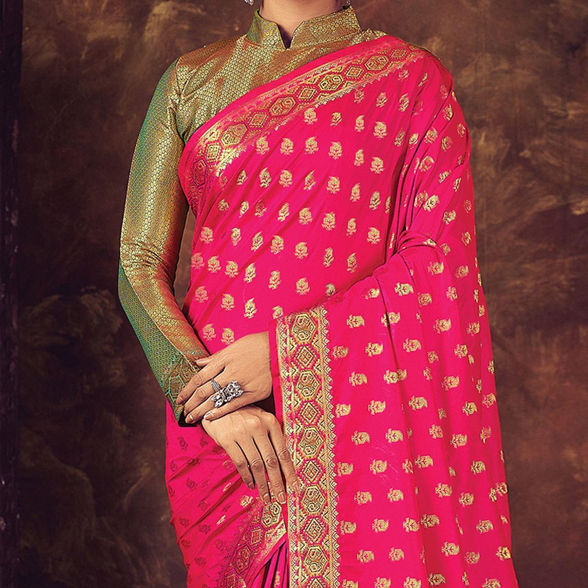Pink Festive Wear Woven Silk Saree - Peachmode