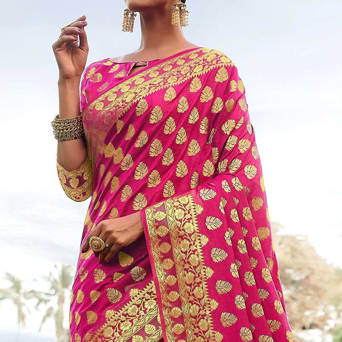 Pink Festive Wear Woven Silk Saree - Peachmode