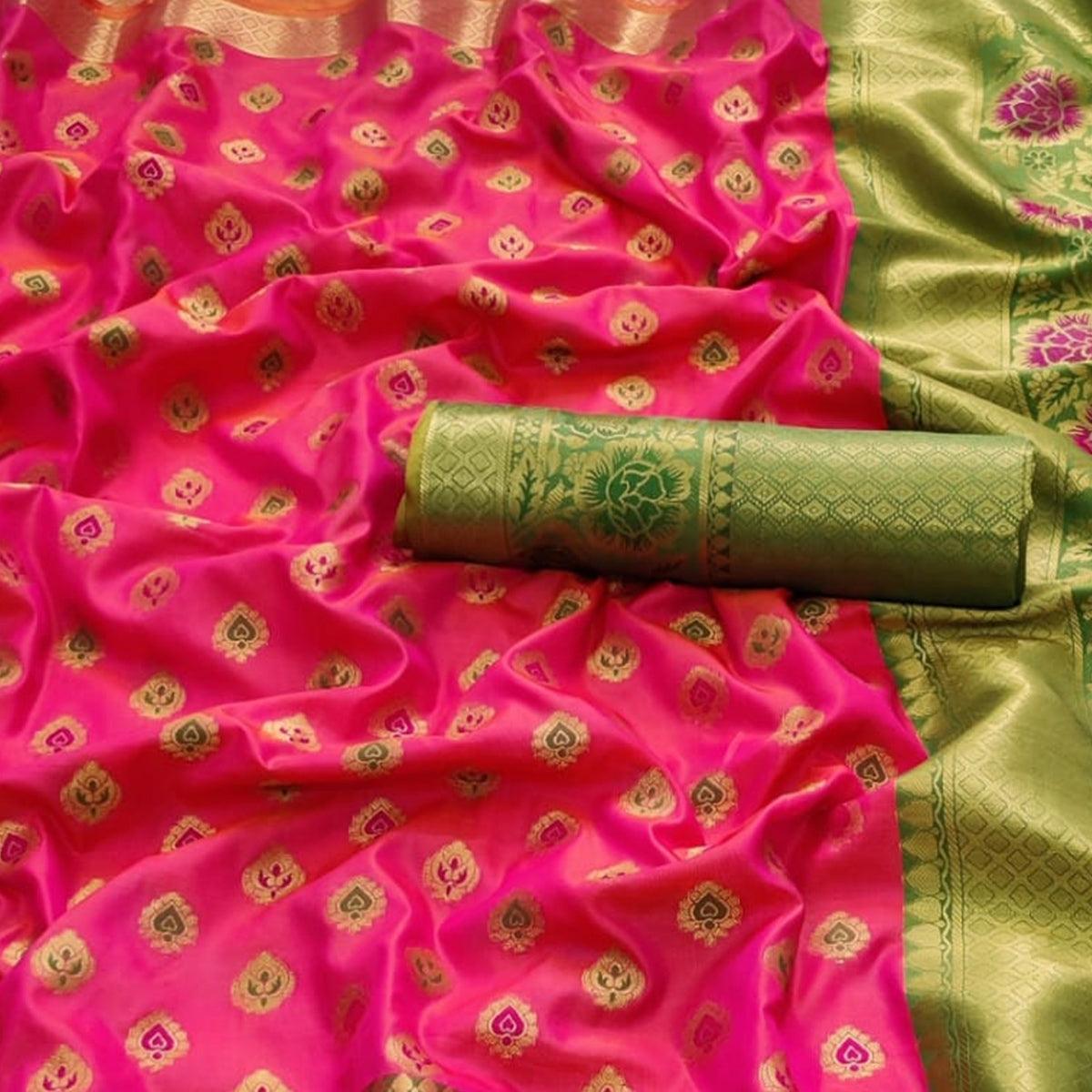 Pink Festive Wear Woven Silk Saree - Peachmode