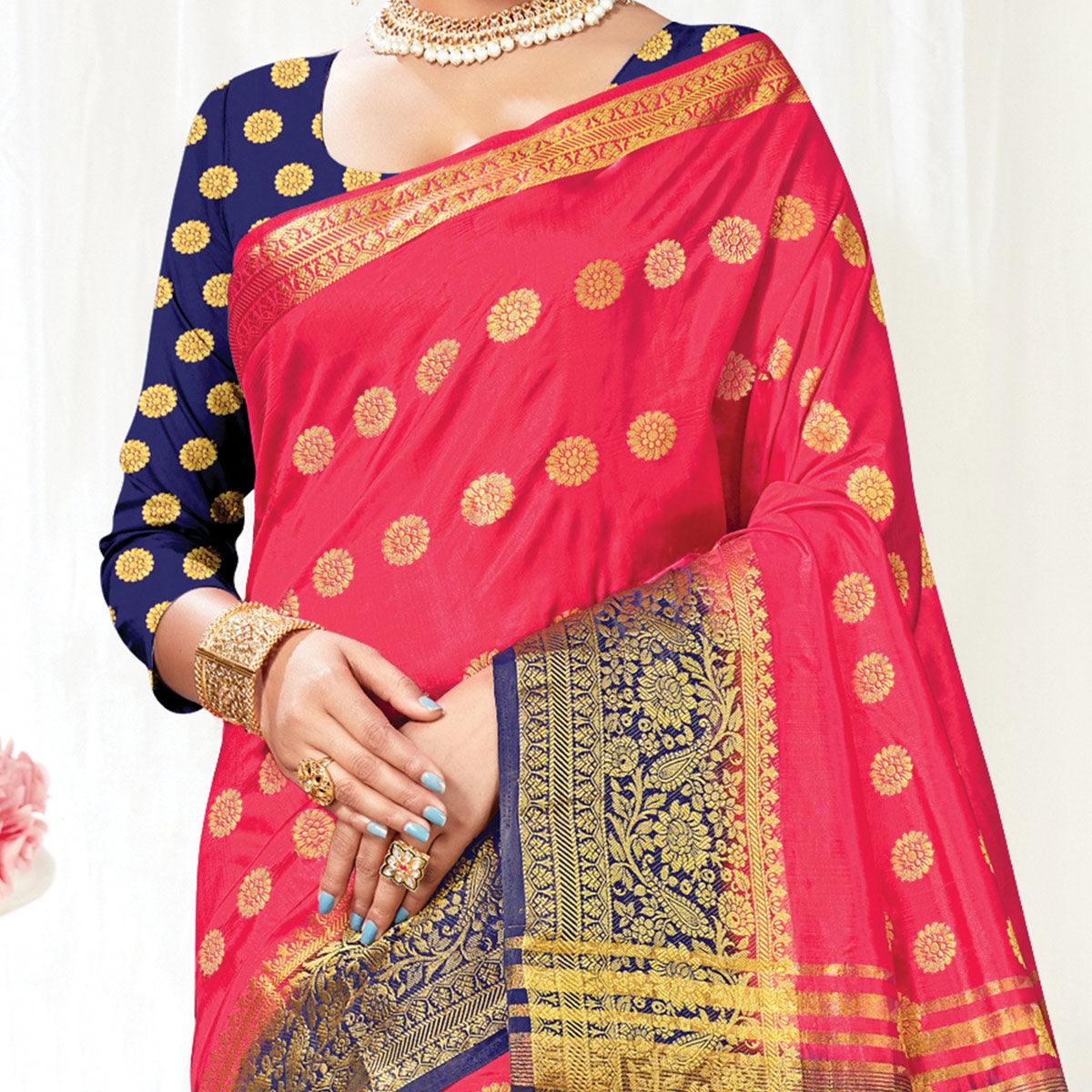 Pink Festive Wear Woven Silk Saree - Peachmode