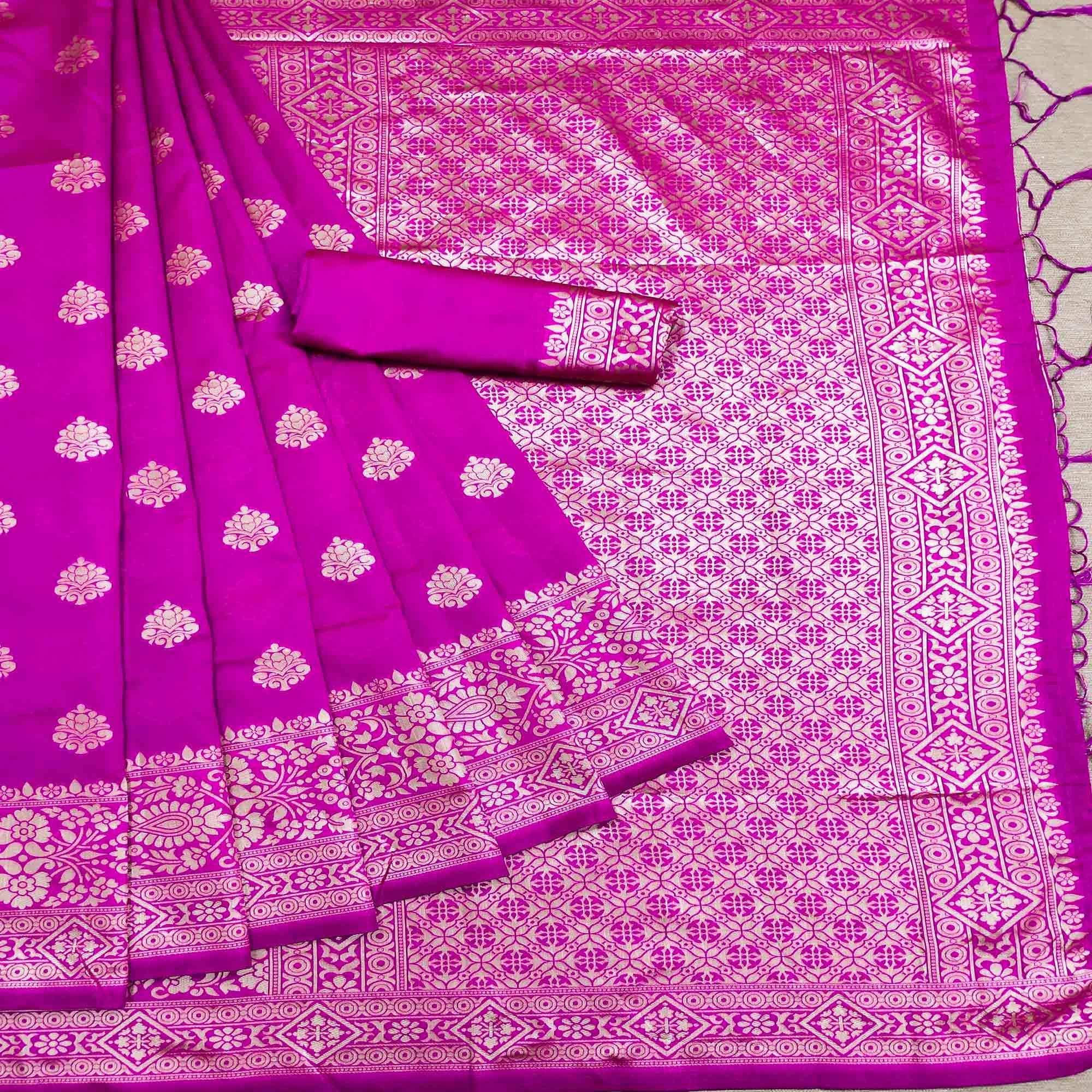 Pink Festive Wear Woven Silk Saree - Peachmode