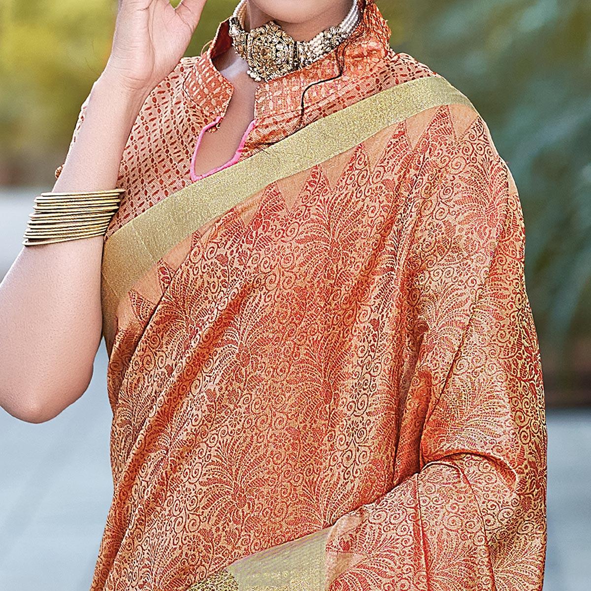 Pink Festive Wear Woven Silk Saree - Peachmode