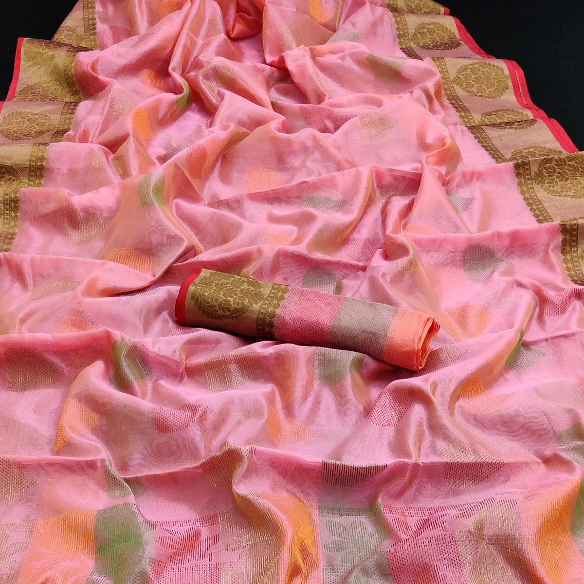 Pink Festive Wear Woven Silk Saree - Peachmode
