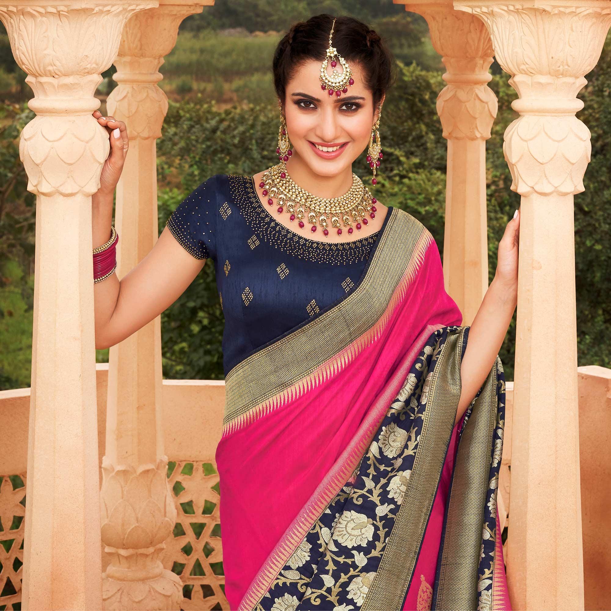 Pink Festive Wear Woven Silk Saree - Peachmode