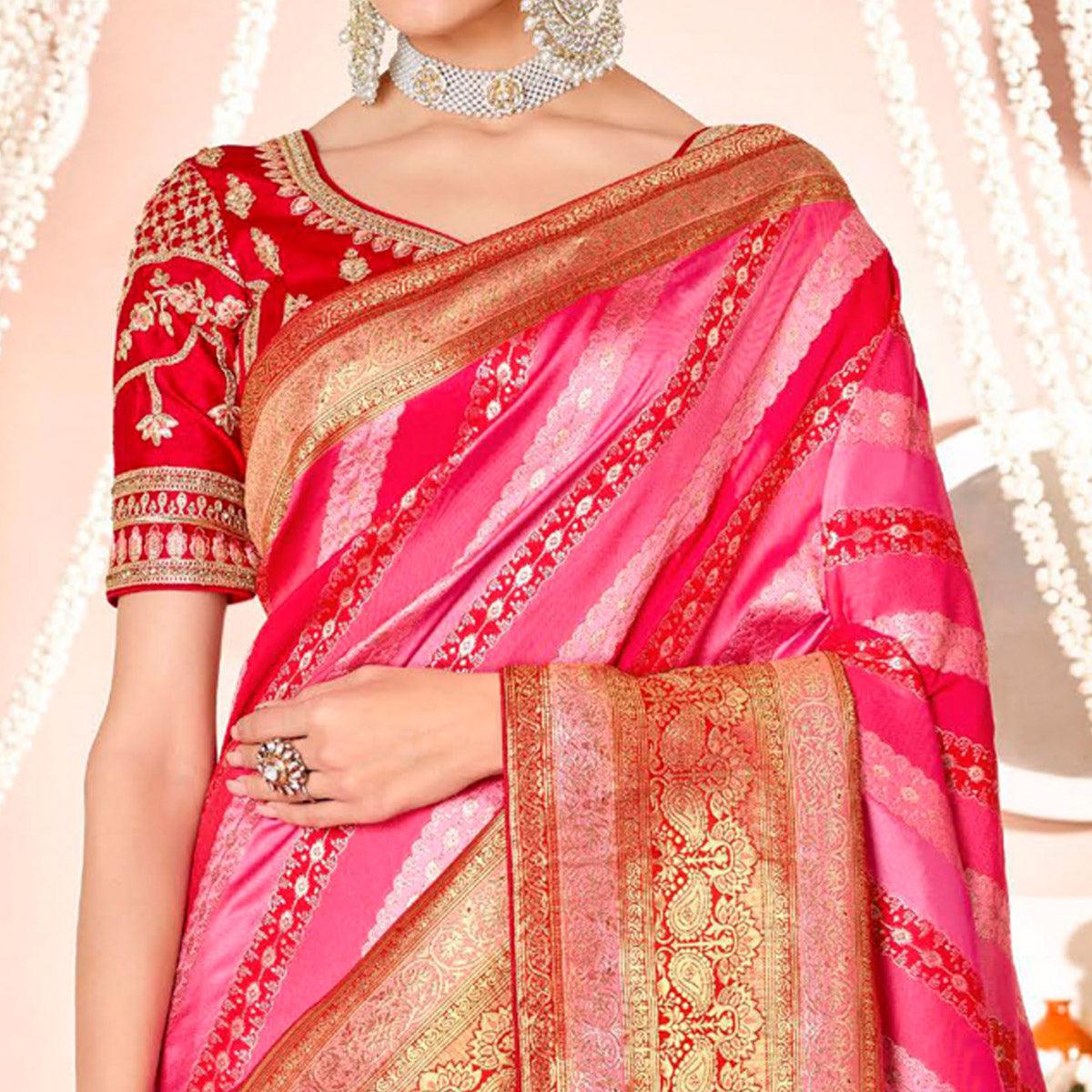 Pink Festive Wear Woven Silk Saree - Peachmode