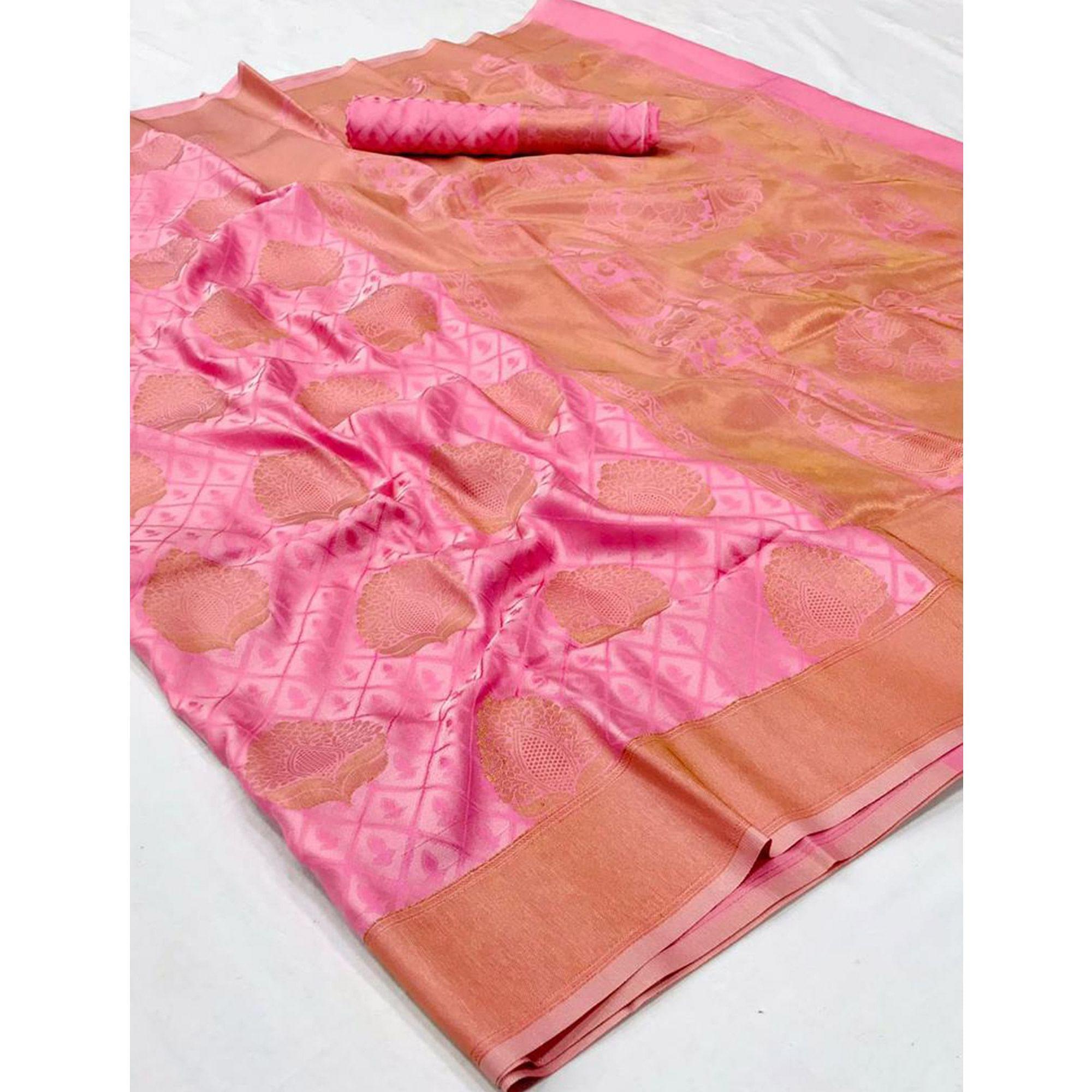 Pink Festive Wear Woven Silk Saree - Peachmode