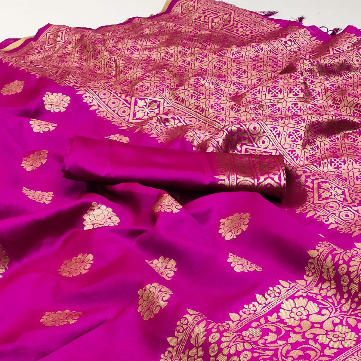 Pink Festive Wear Woven Silk Saree - Peachmode