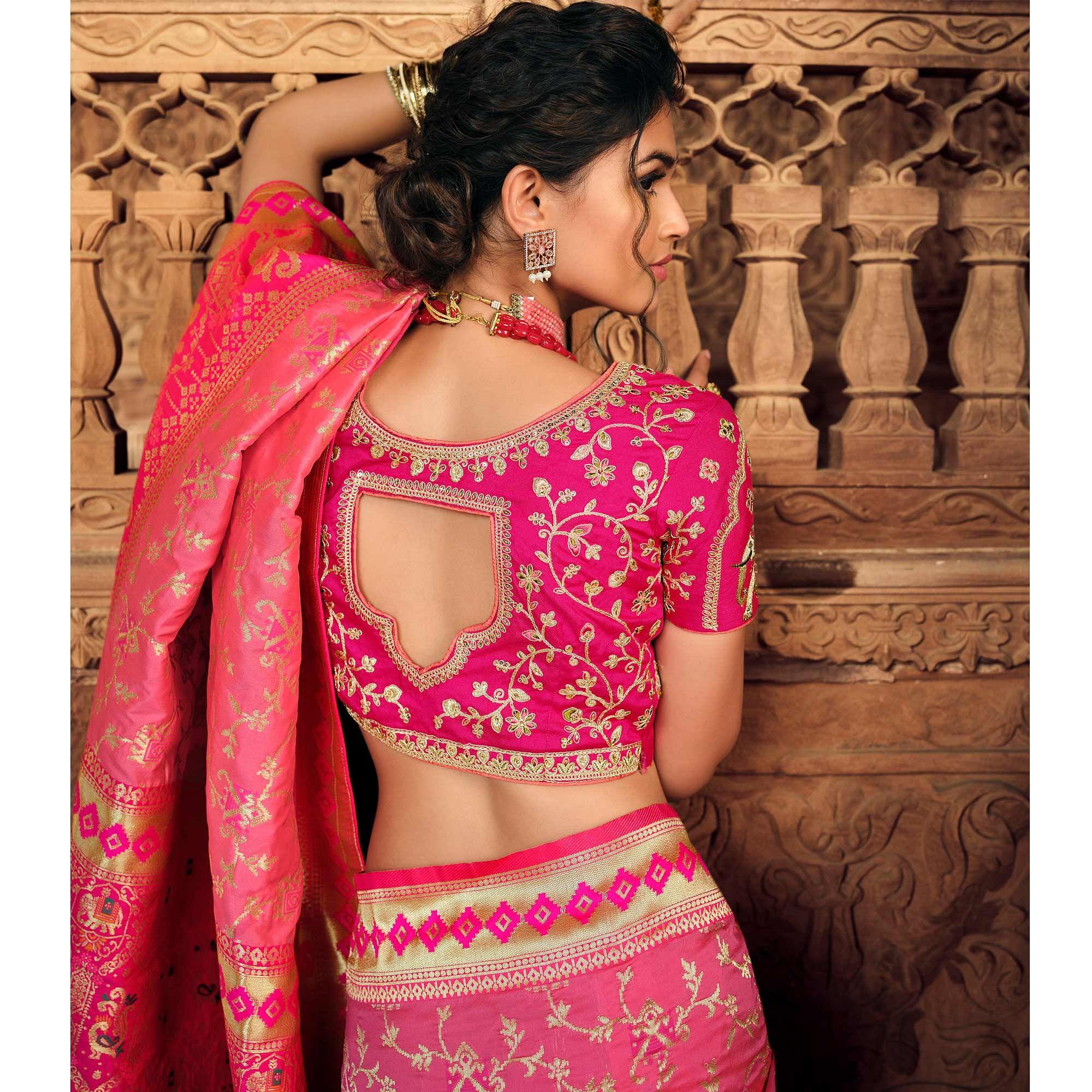 Pink Festive Wear Woven Silk Saree - Peachmode