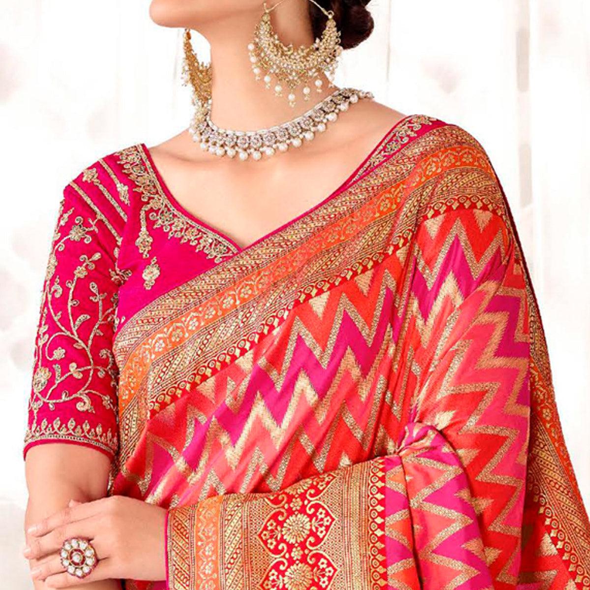 Pink Festive Wear Woven Silk Saree - Peachmode