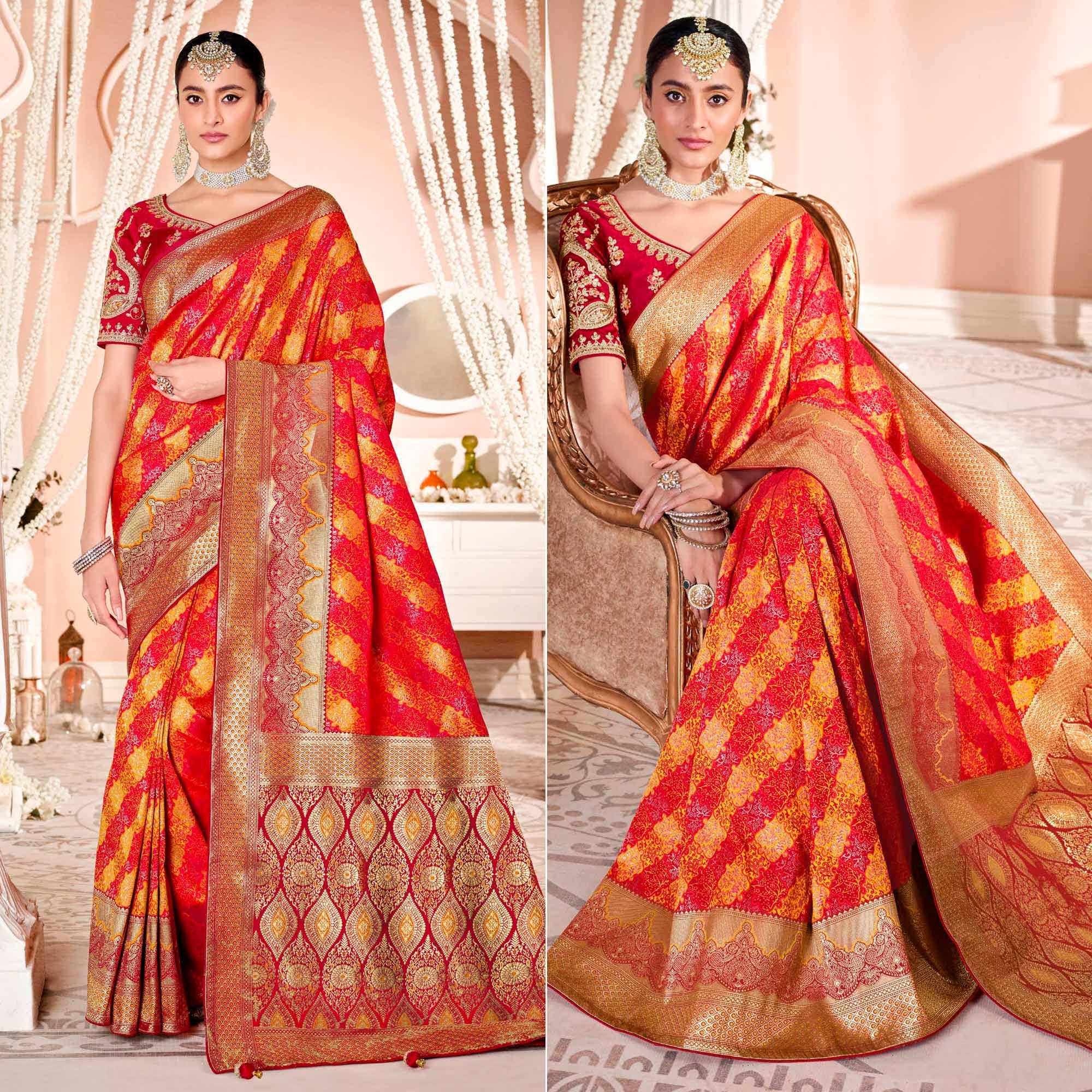 Pink Festive Wear Woven Silk Saree - Peachmode