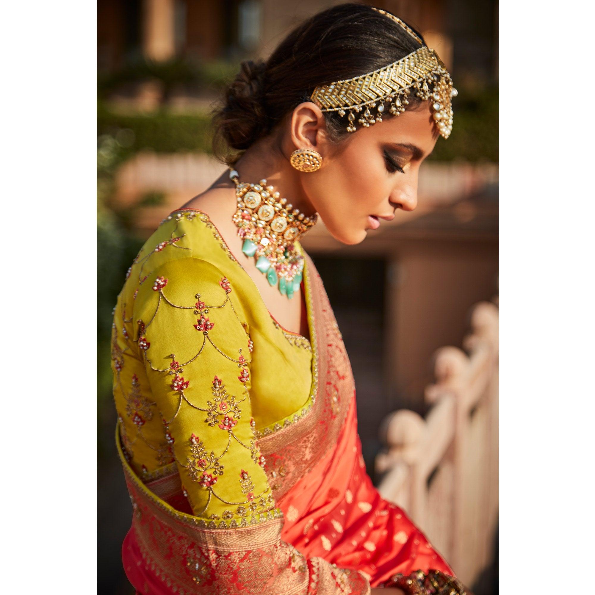 Pink Festive Wear Woven Silk Saree - Peachmode