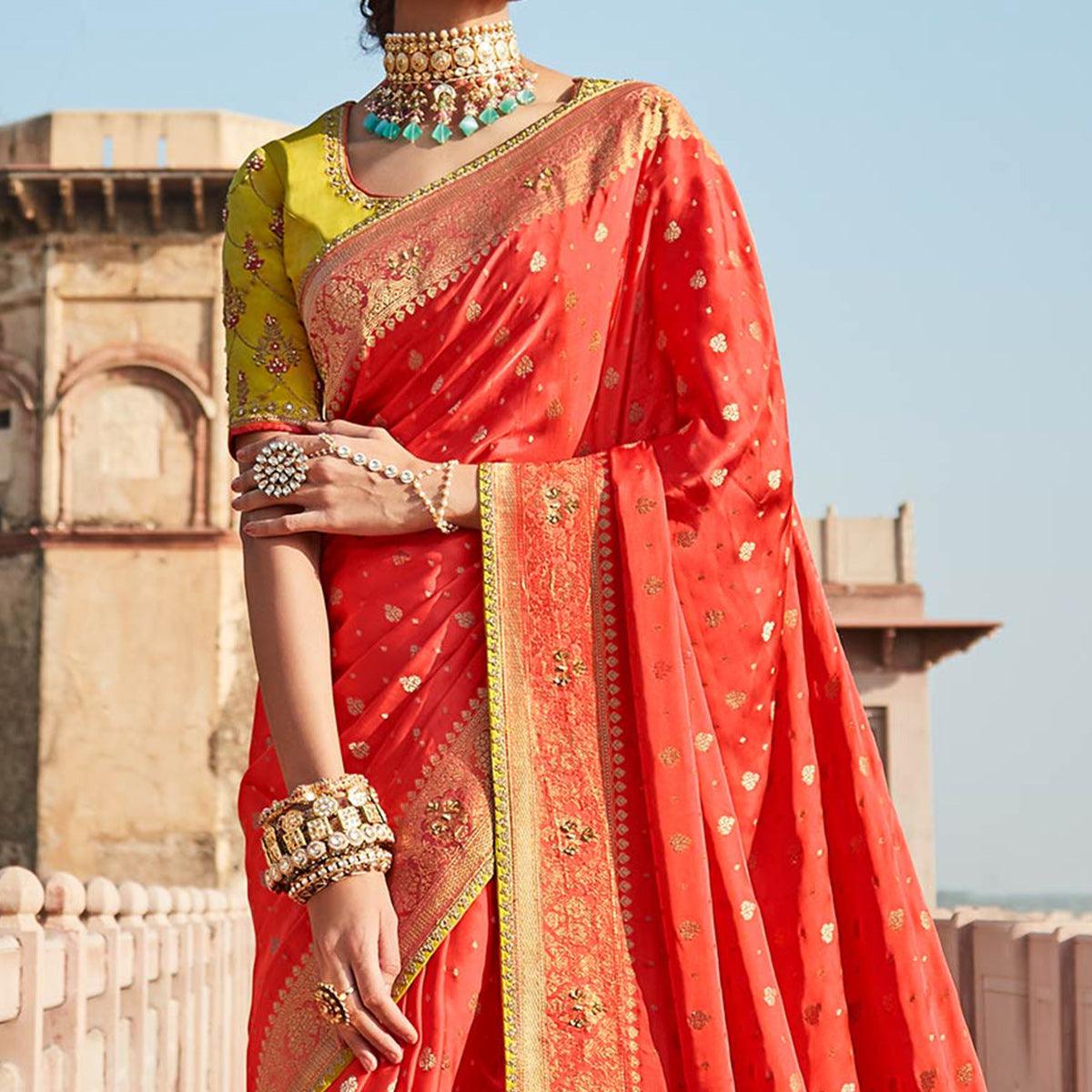 Pink Festive Wear Woven Silk Saree - Peachmode