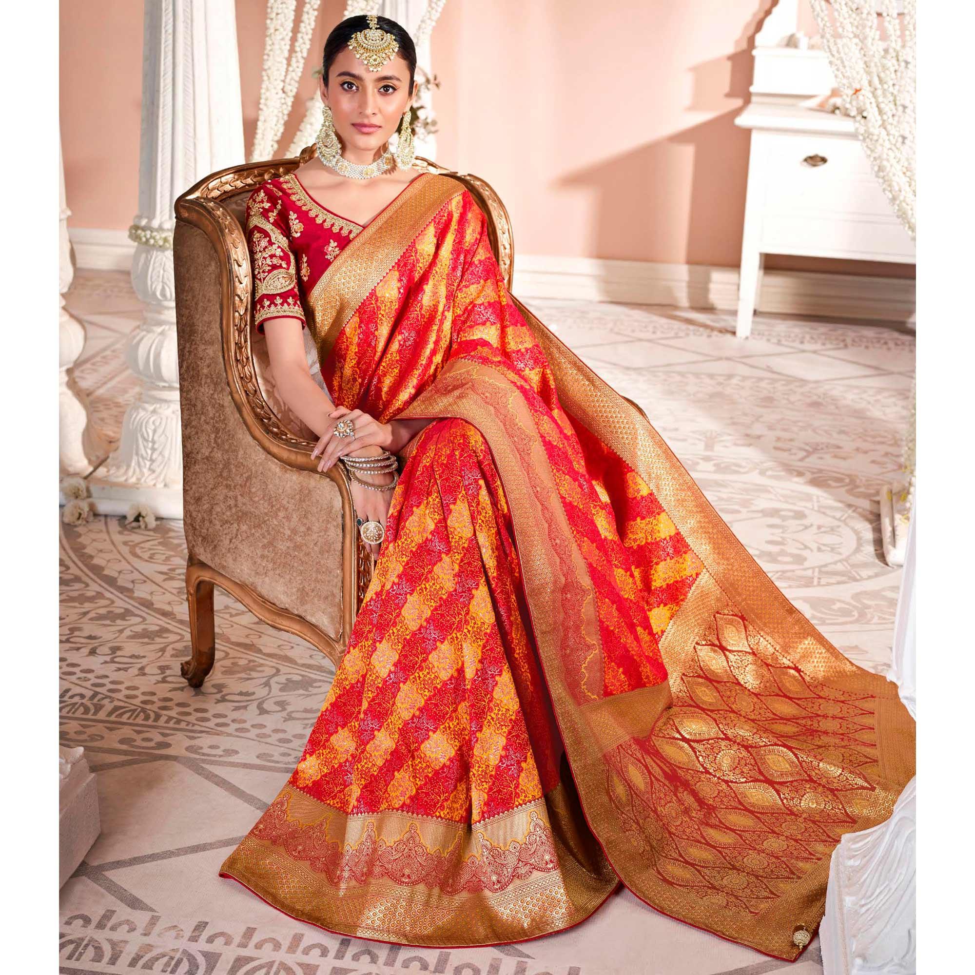 Pink Festive Wear Woven Silk Saree - Peachmode