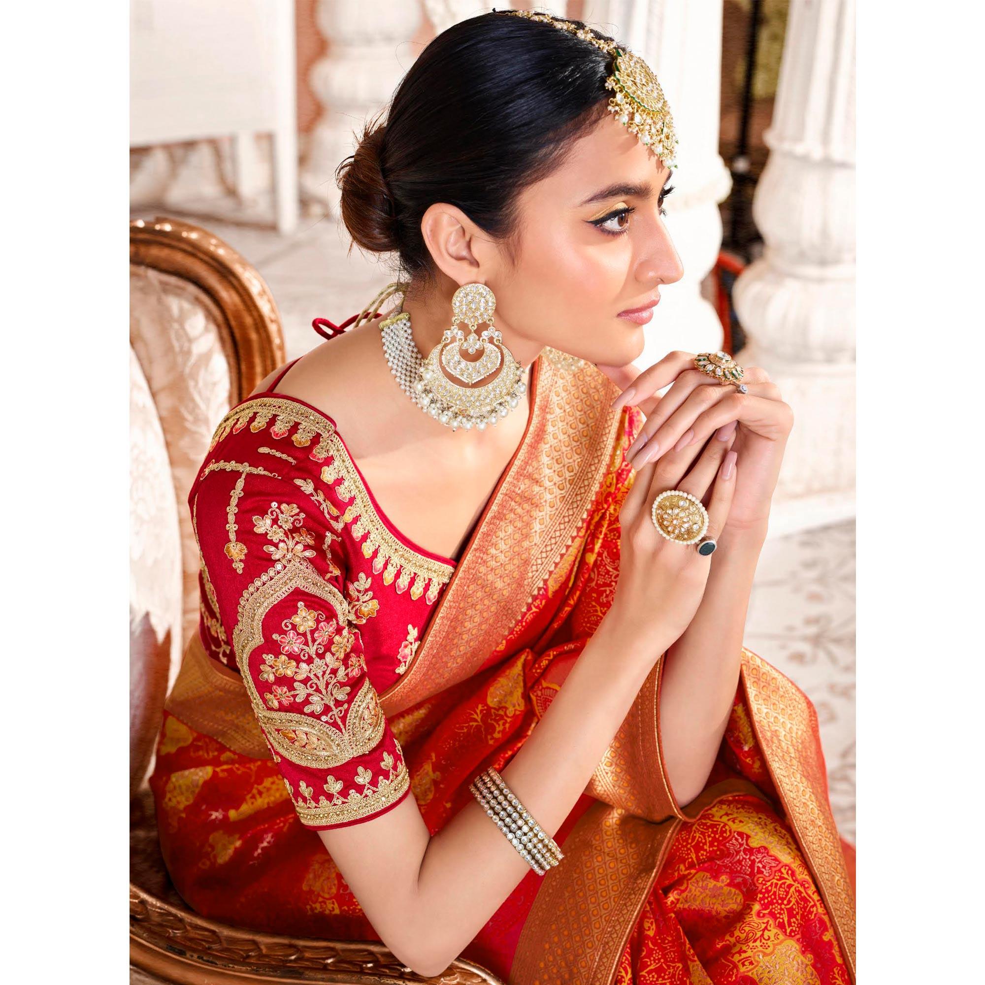 Pink Festive Wear Woven Silk Saree - Peachmode