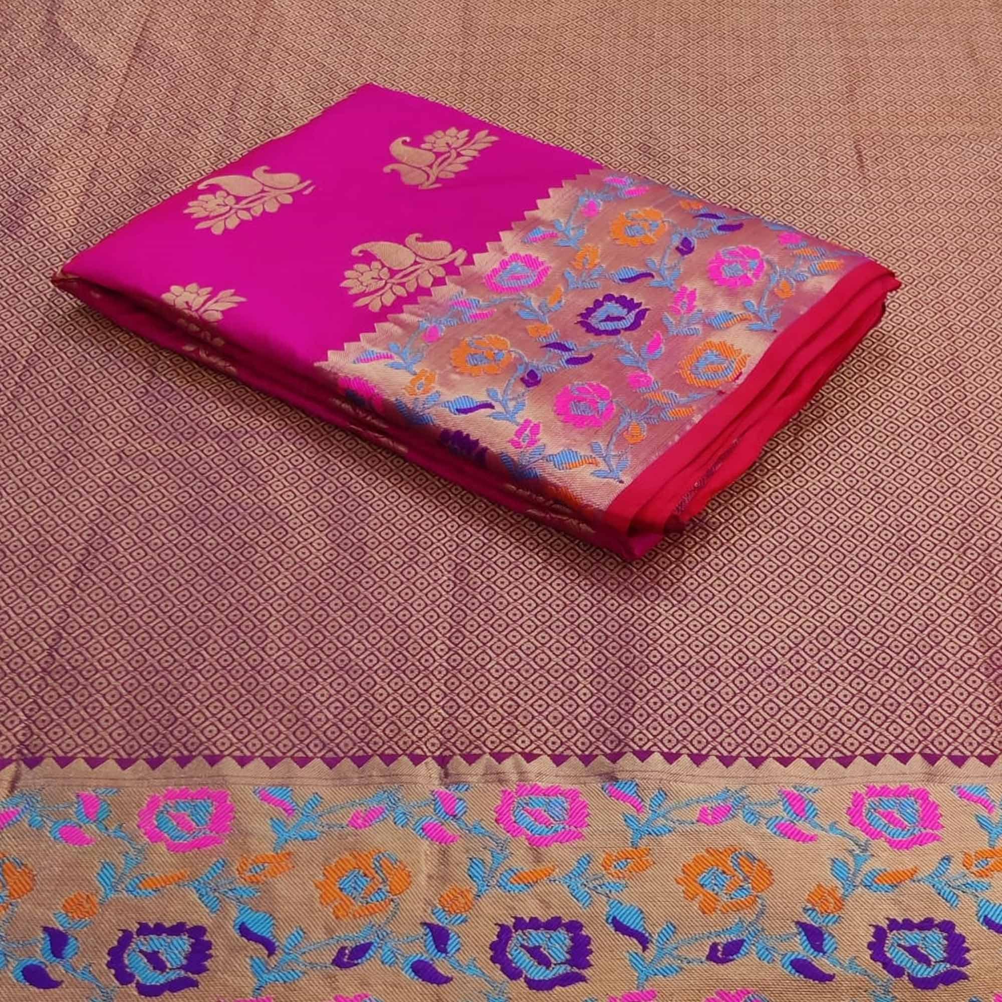 Pink Festive Wear Woven Silk Saree With Border - Peachmode