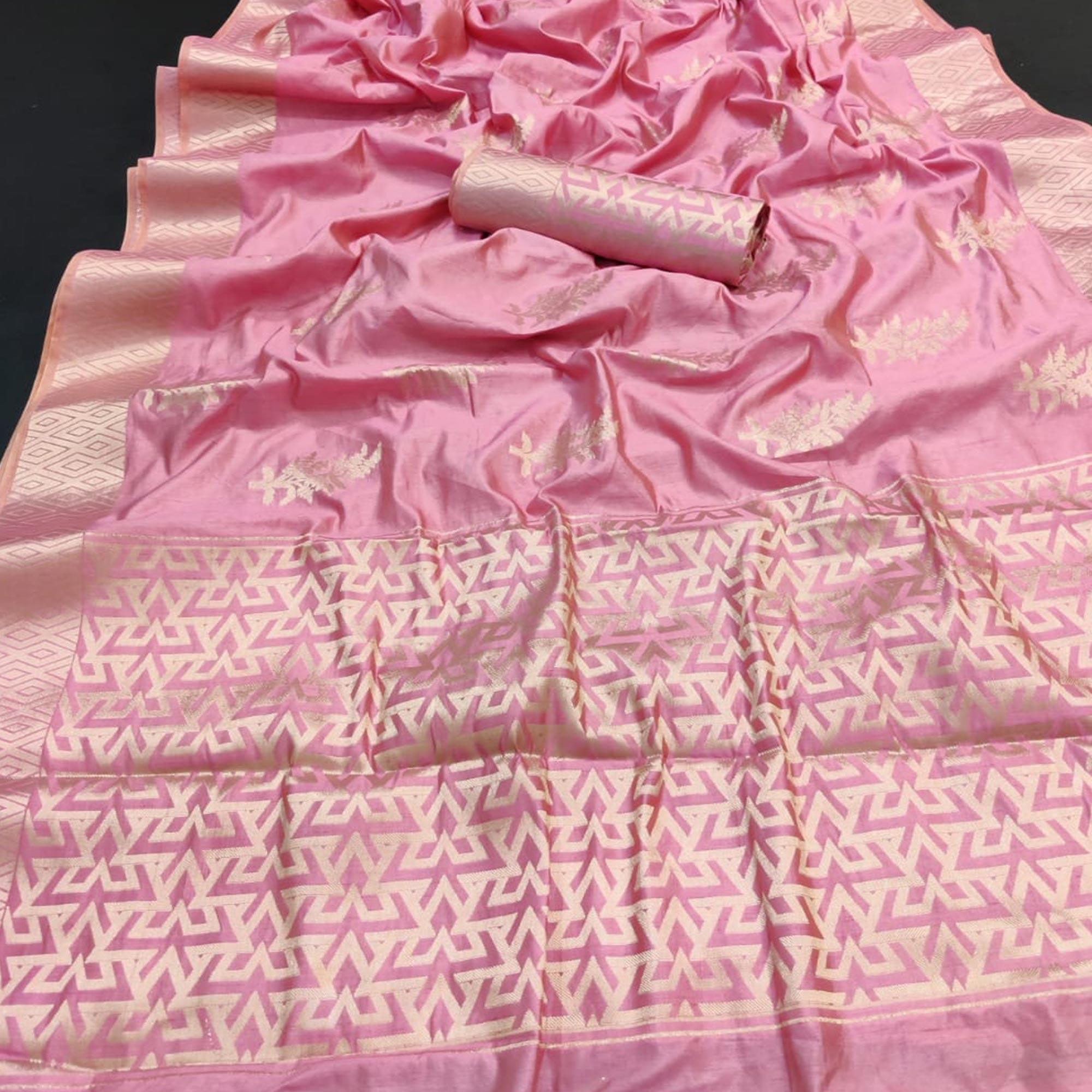 Pink Festive Wear Woven Silk Saree With Butta Pallu - Peachmode