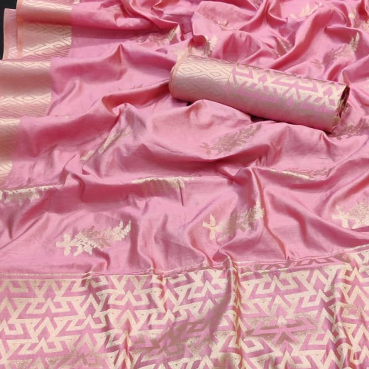 Pink Festive Wear Woven Silk Saree With Butta Pallu - Peachmode