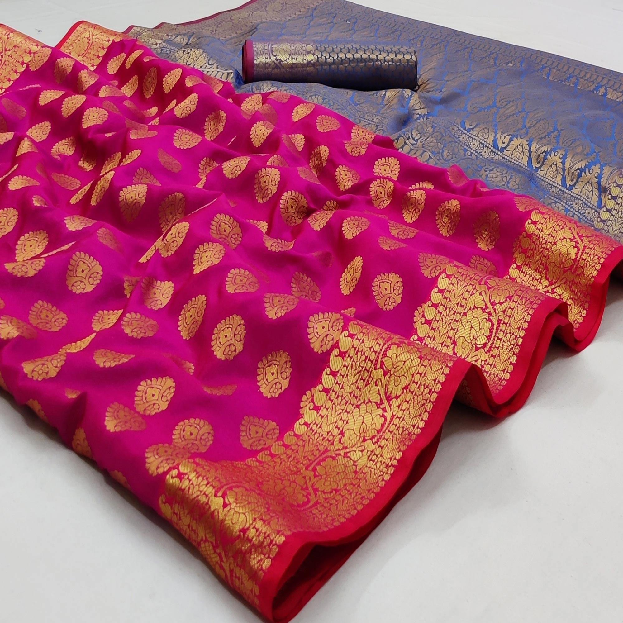 Pink Festive Wear Woven Silk Saree With Rich Pallu - Peachmode