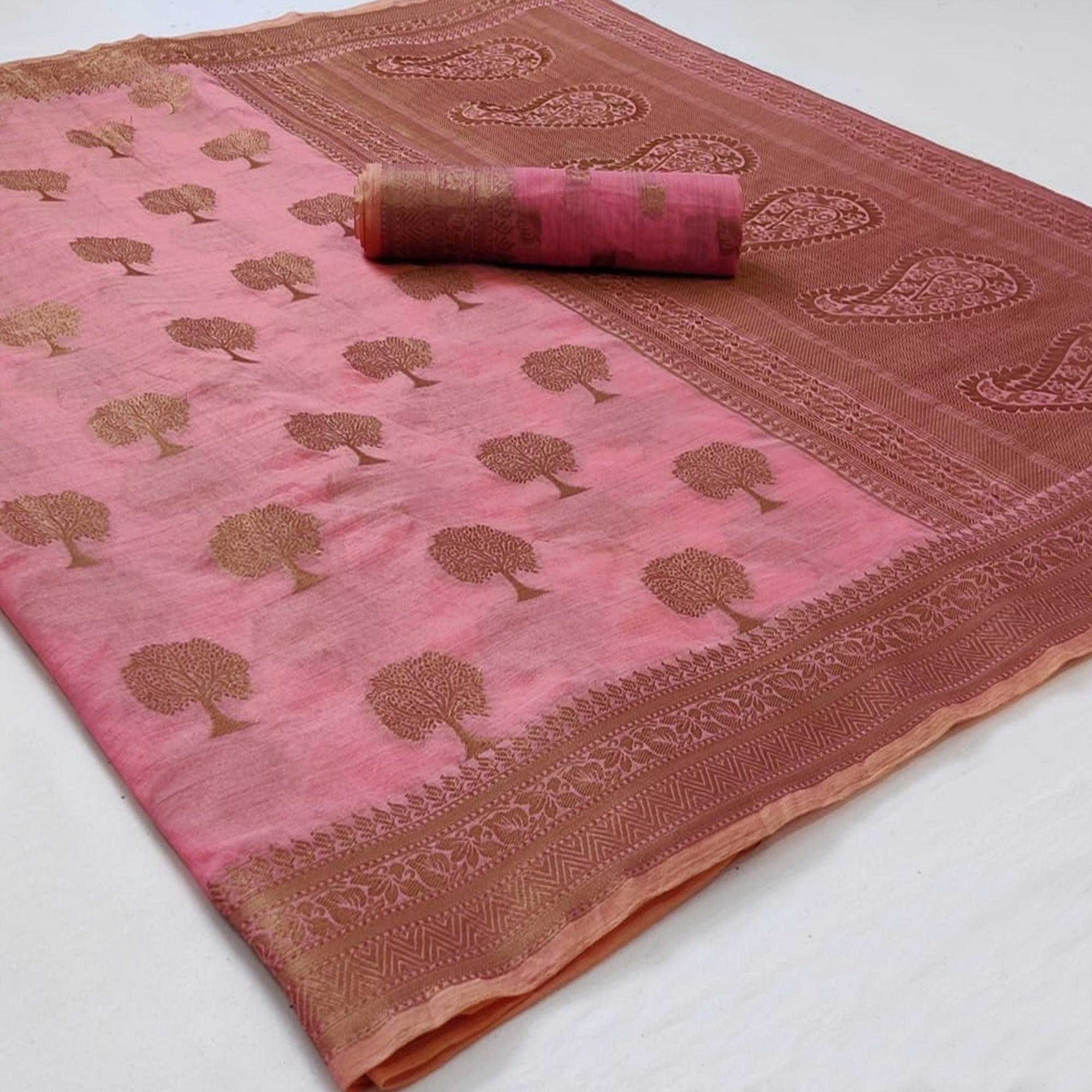 Pink Festive Wear Woven Soft Organza Saree - Peachmode