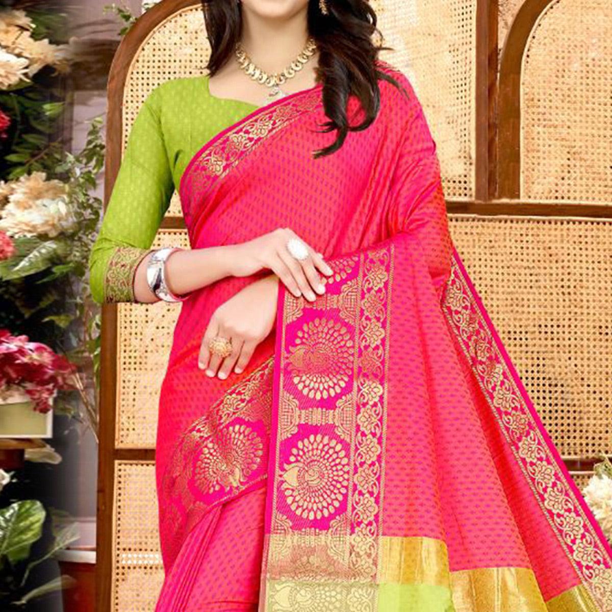 Pink Festive Wear Woven Soft Silk Saree - Peachmode