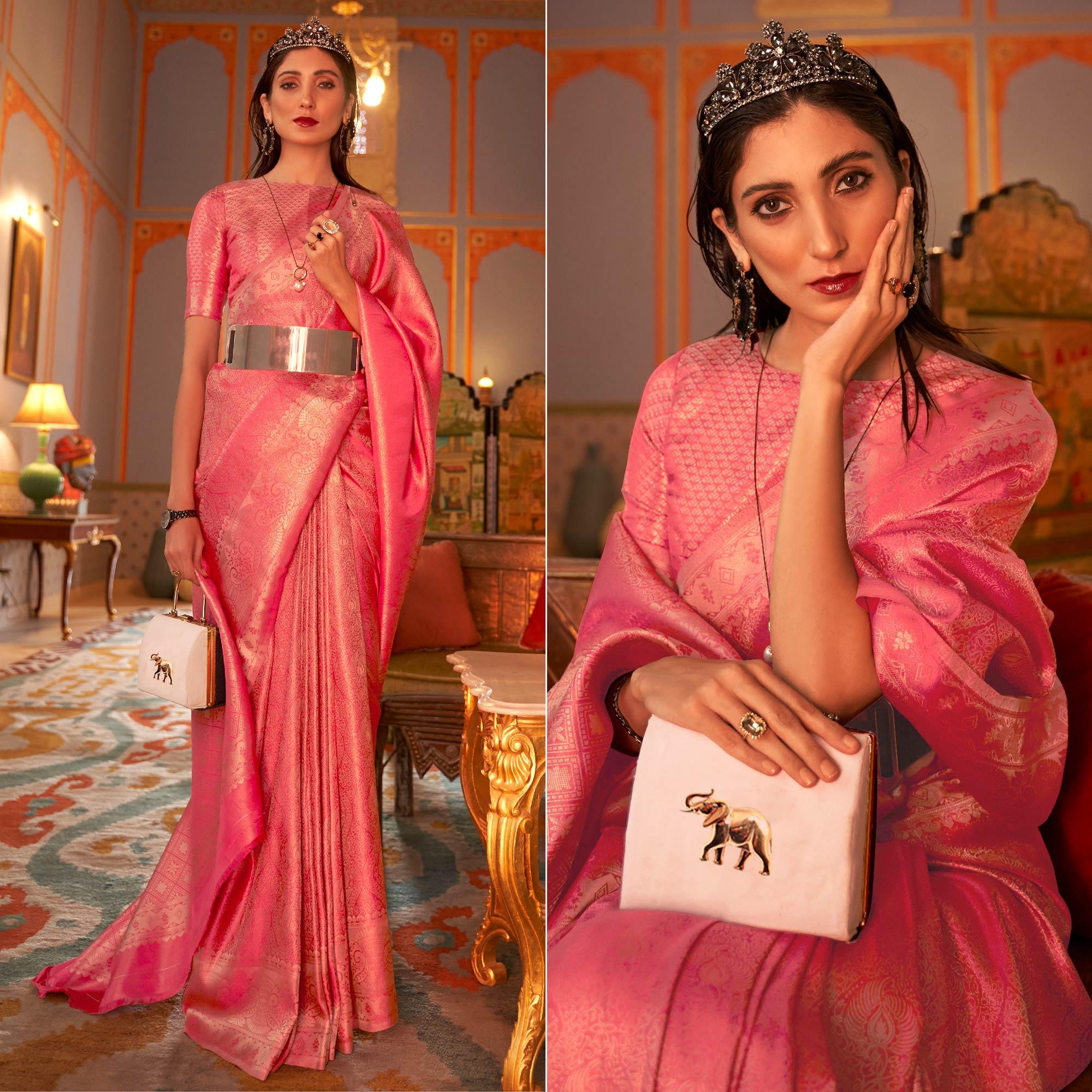 Pink Festive Wear Woven Two Tone Satin Silk Saree - Peachmode