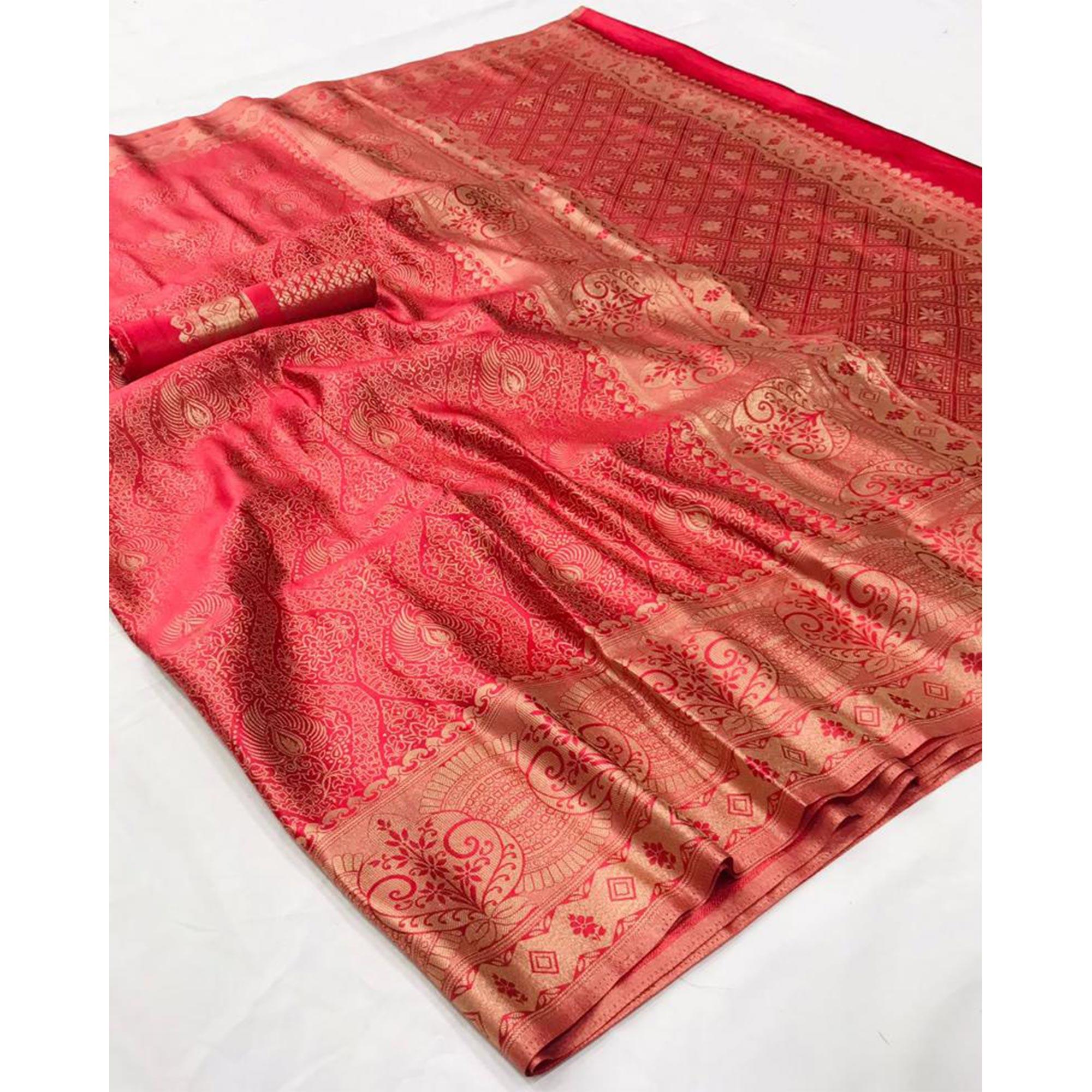 Pink Festive Wear Woven Two Tone Satin Silk Saree - Peachmode
