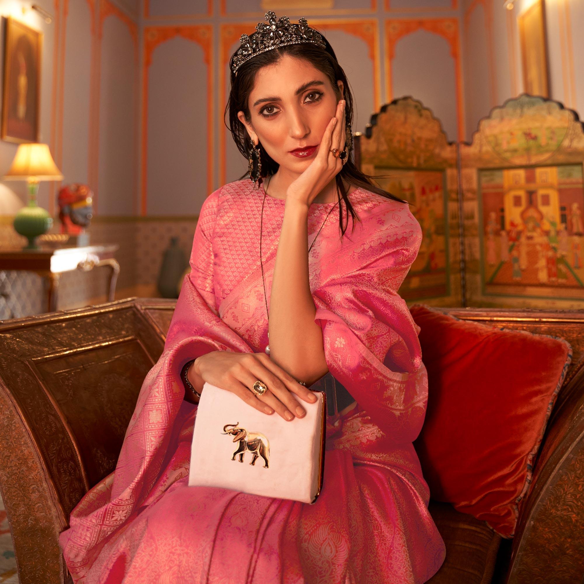 Pink Festive Wear Woven Two Tone Satin Silk Saree - Peachmode