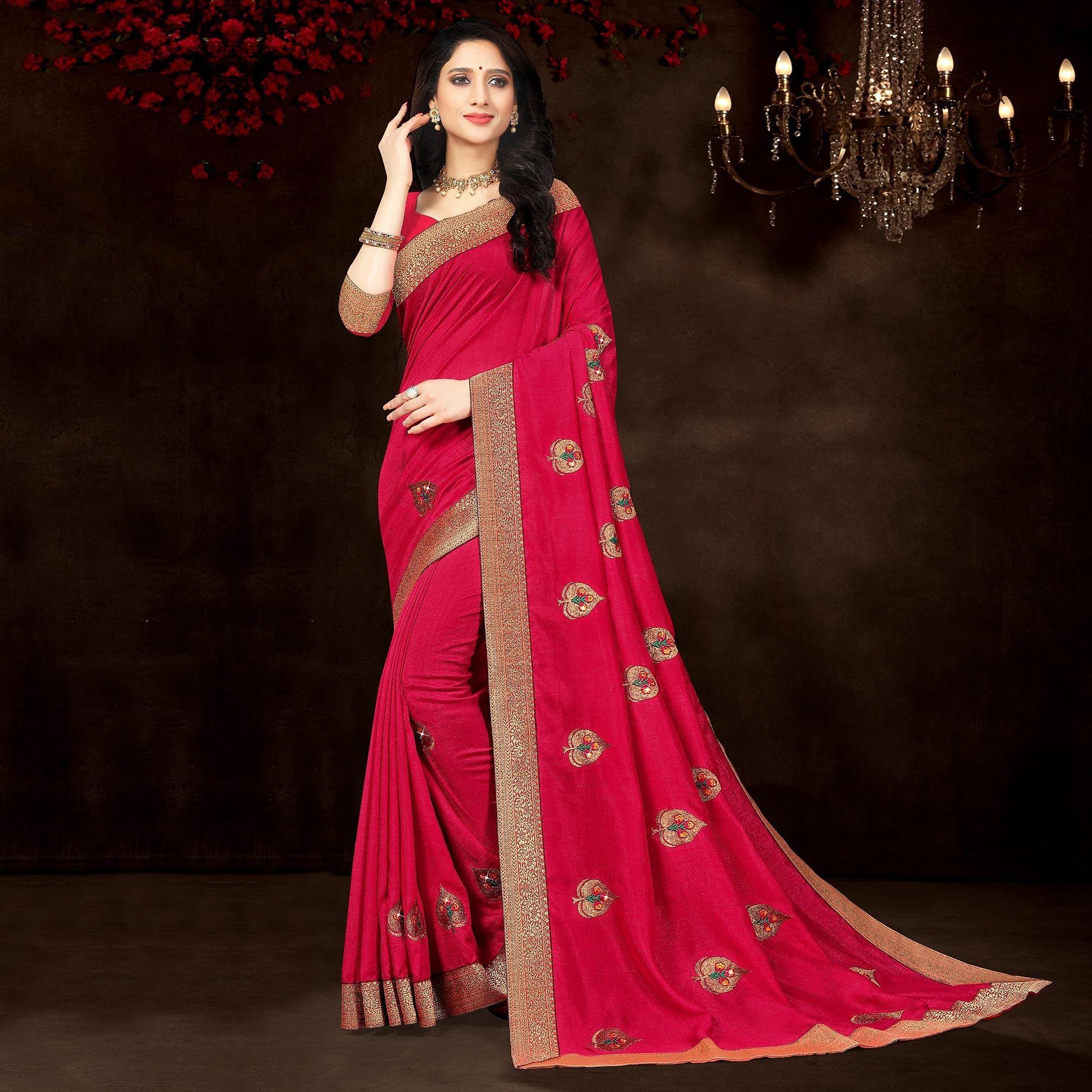 Pink Festive Wear Woven With Embroidered Silk Designer Saree - Peachmode
