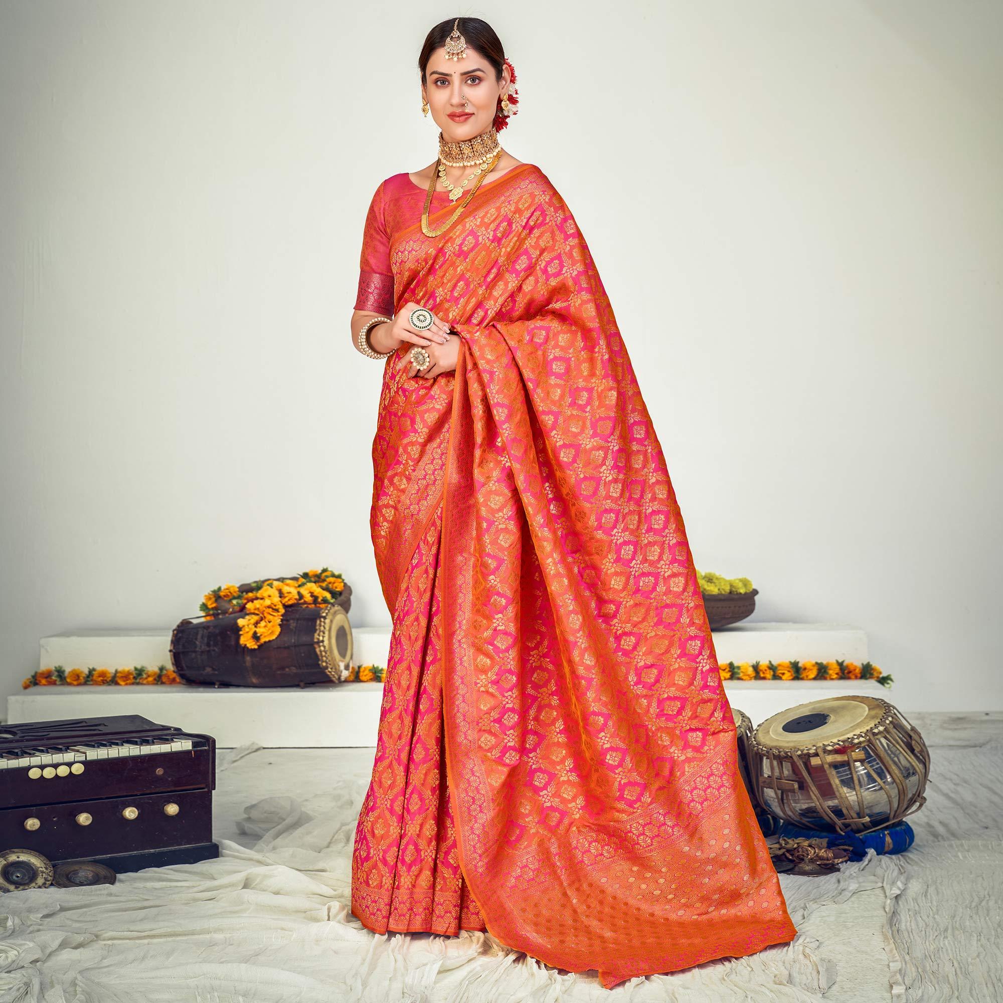 Pink Festive Wear Zari Woven Banarasi Silk Saree - Peachmode