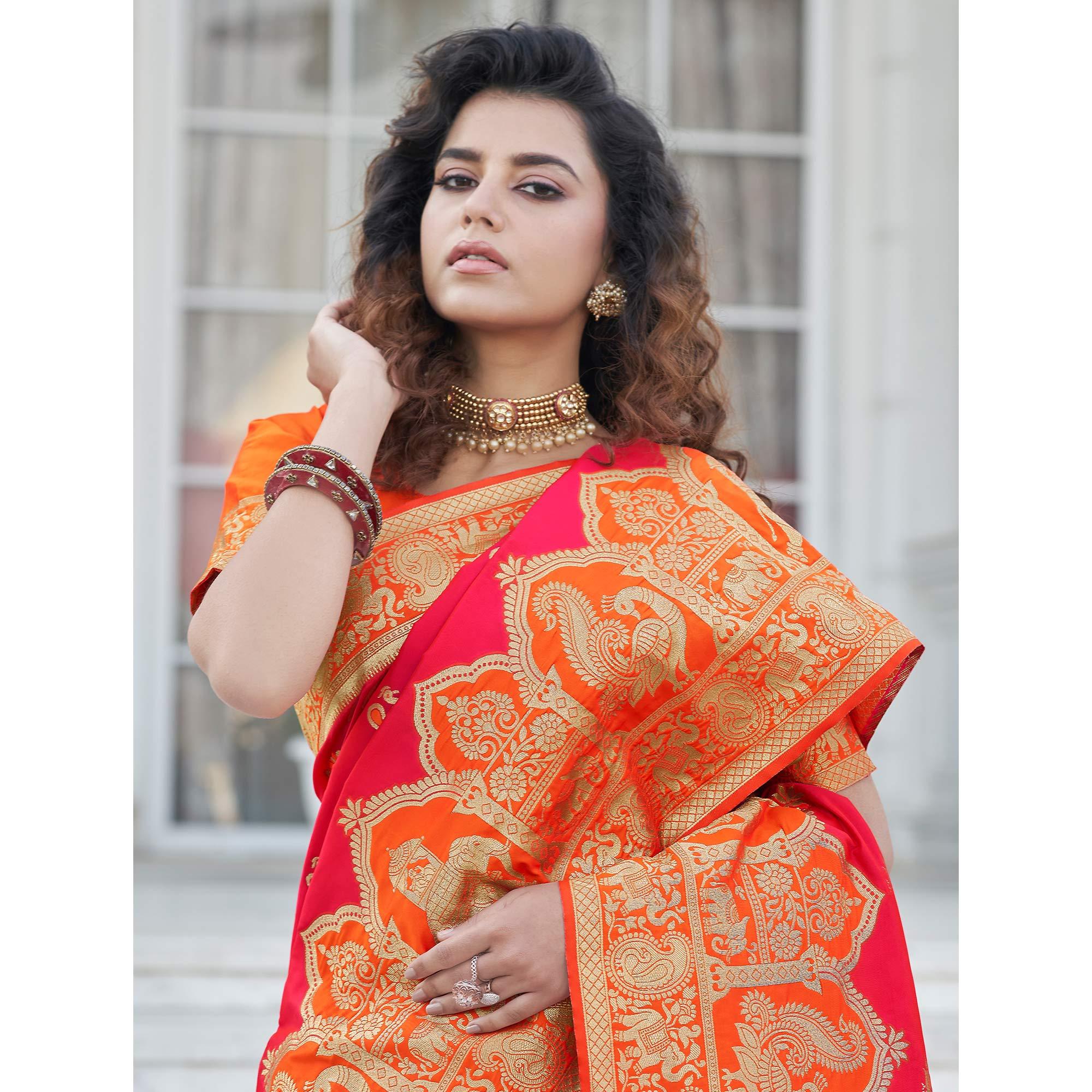 Pink Festive Wear Zari Woven Banarasi Silk Saree - Peachmode